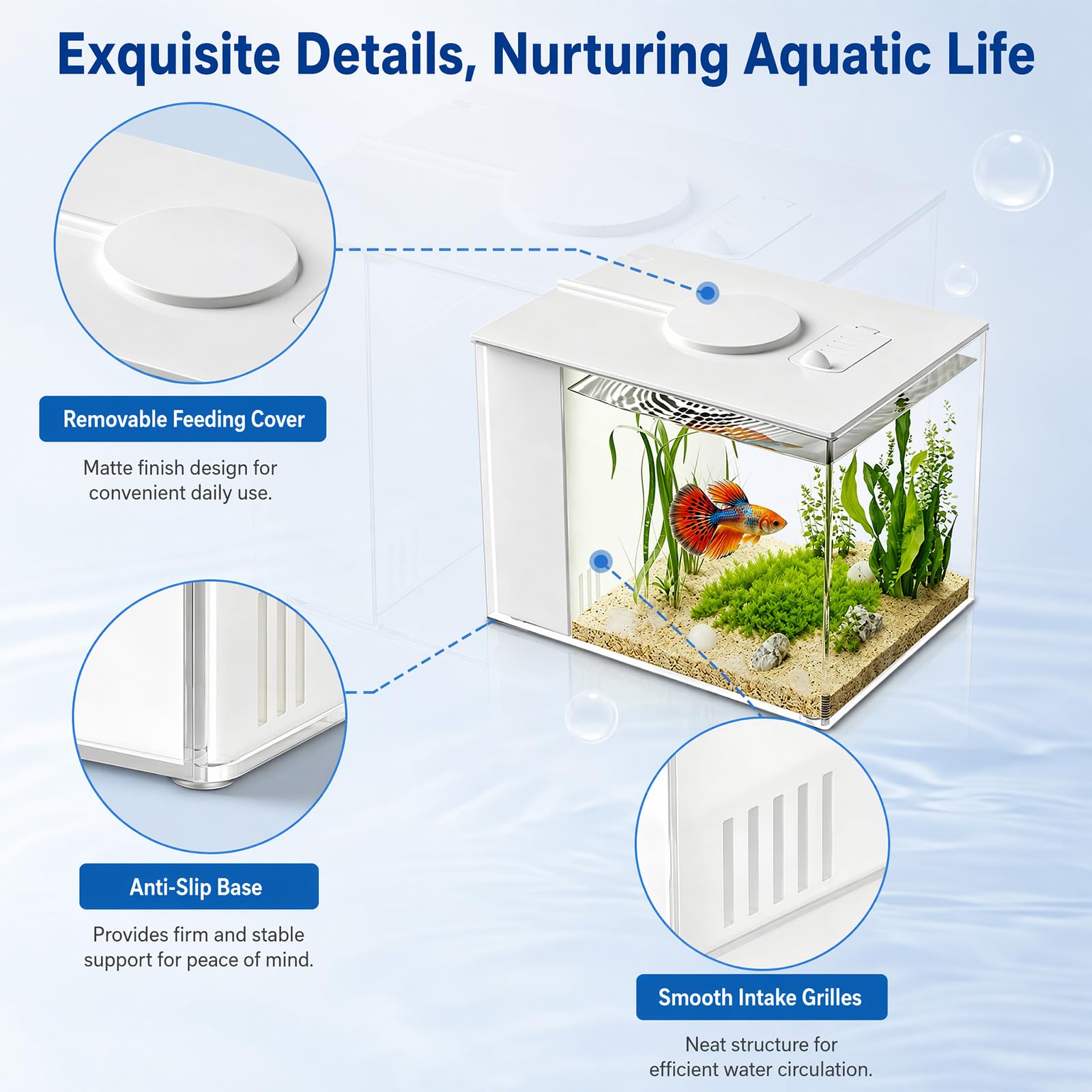 Set completo per acquario da 4,3 l, in acrilico, con pompa filtro, illuminazione a LED, 20 x 15 x 15 cm, fai da te per piccoli pesci da combattimento (bianco)