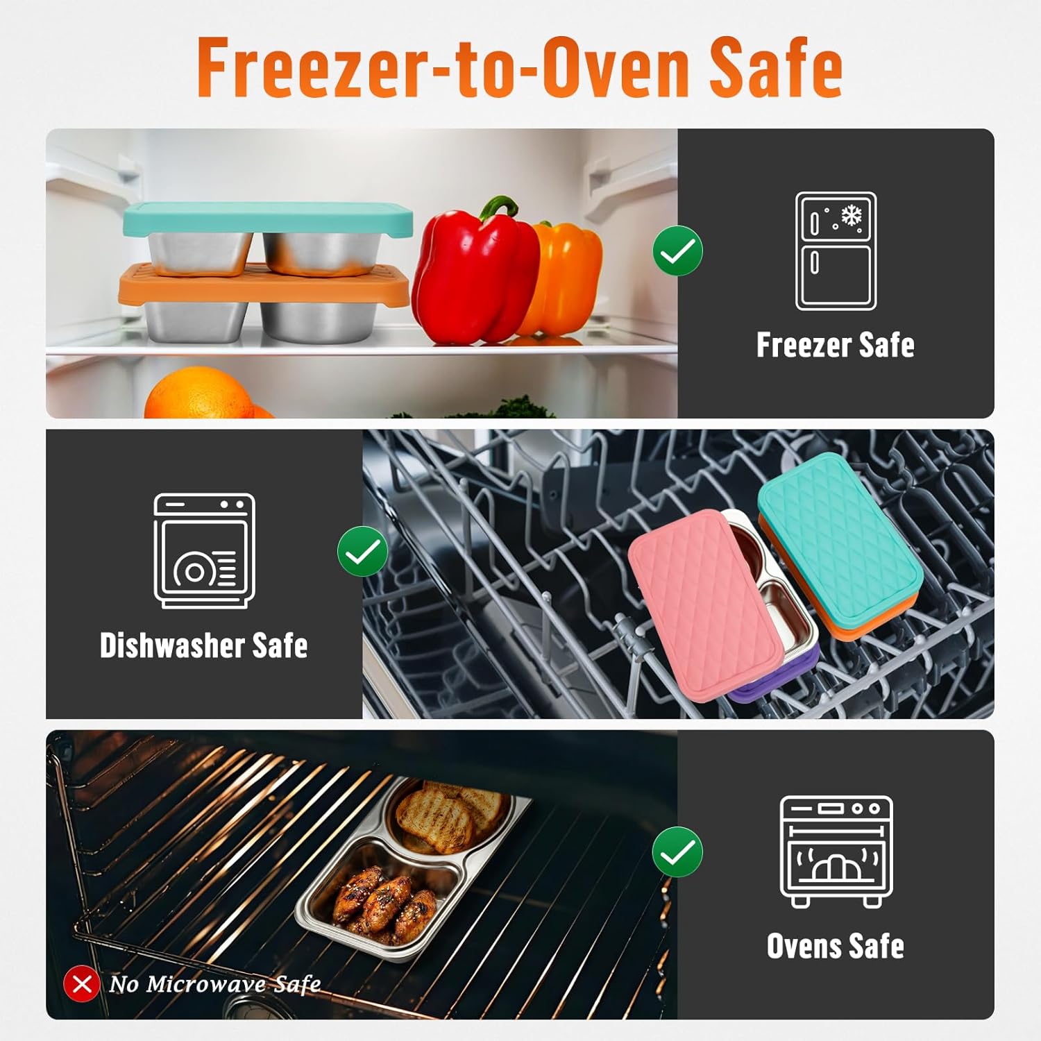 BRIGHTWORLD 4 PacK Stainless Steel Snack Containers with Silicone Lids, 2 Compartment Snackle Box Container, Leak-Proof Reusable Metal Food Storage Container for Travel, School, Meal Prep, Camping - Image 5