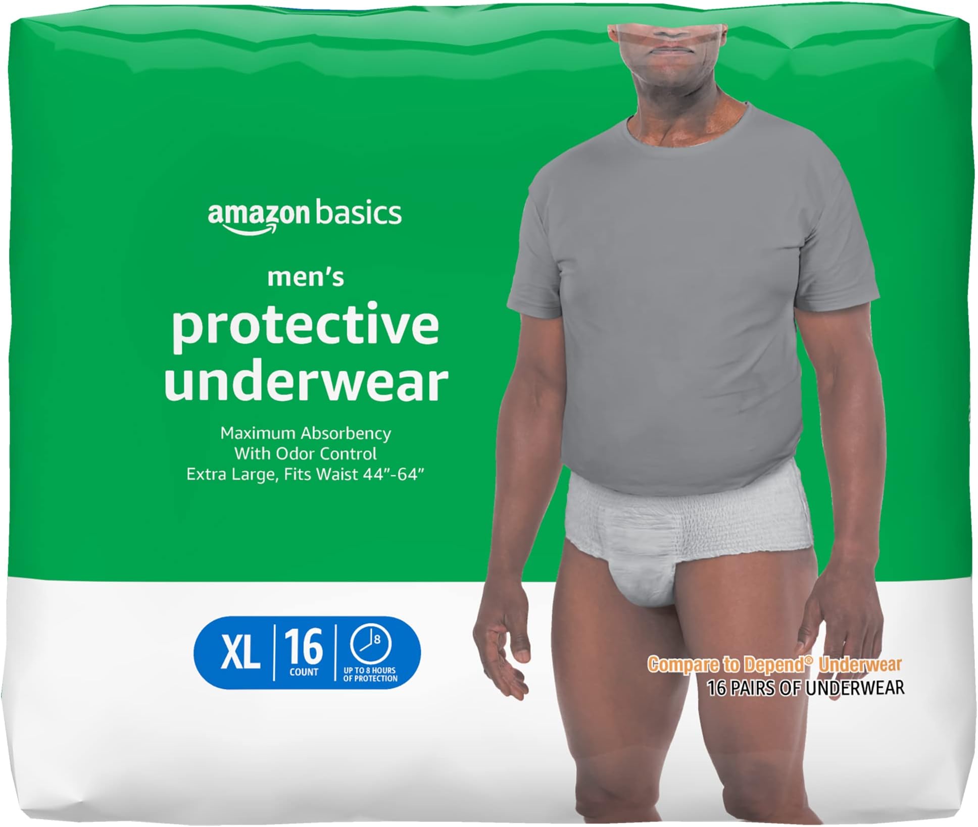 Maximum Absorbency Incontinence Underwear for Men with Leak Protection and Odor Control, X-Large, 16 Count