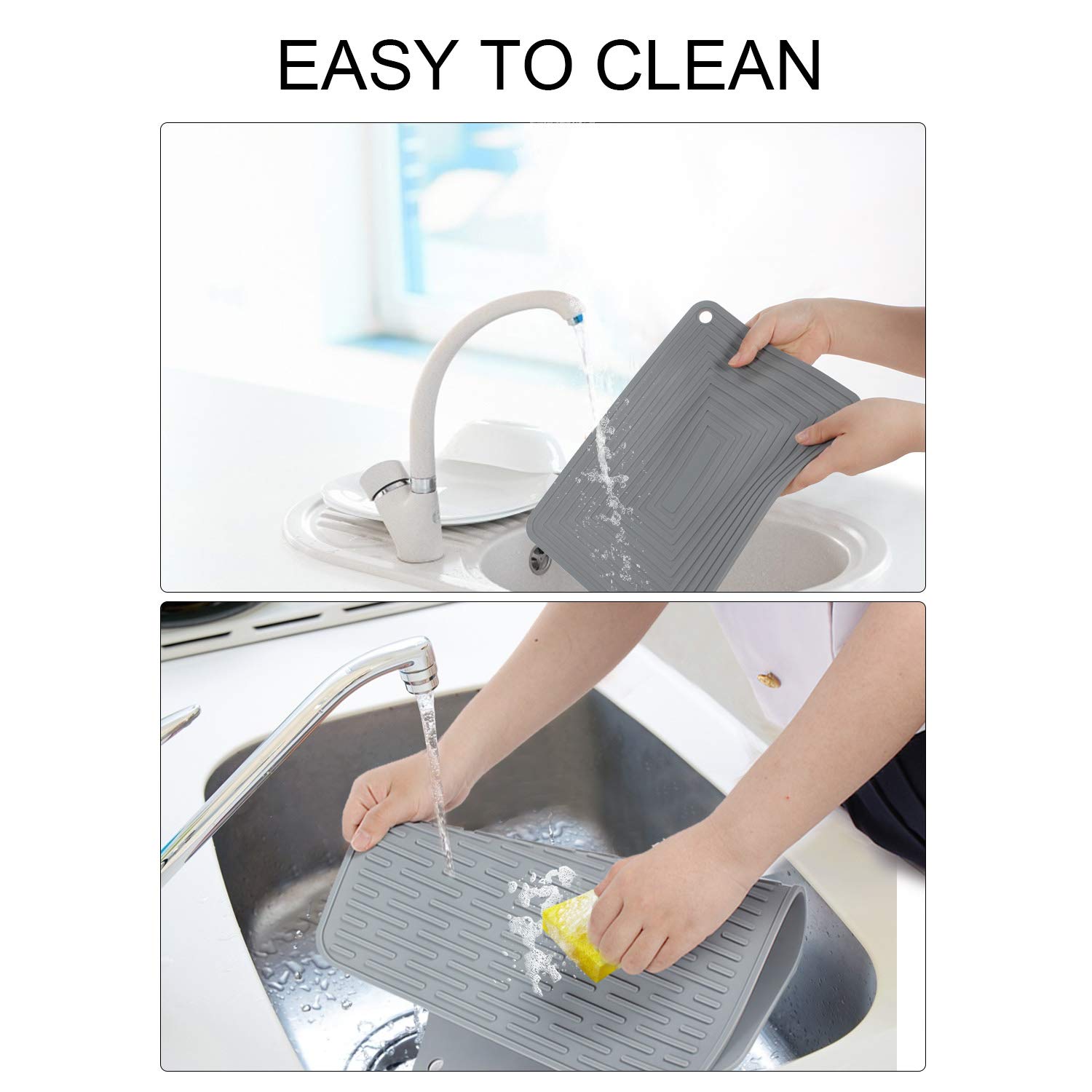 Tappetino In Silicone Per Asciugatura E Sottopentola | 30,5x20,6 Cm Grigio | Resistente Al Calore 500°F | Antiscivolo E Anti-odore - 3