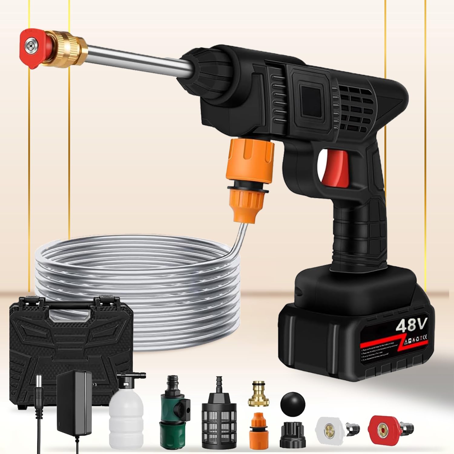 Inferno High Pressure Car Washer Gun with 48 V rechargeable Battery | Portable & Cordless Washing Gun for Vehicles with 3 Washing Modes | Battery Operated Pump with 5M hose pipe and 500 ML Foam Cannon (B0D8ZPQS33) Amazon Price History, Amazon Price Tracker