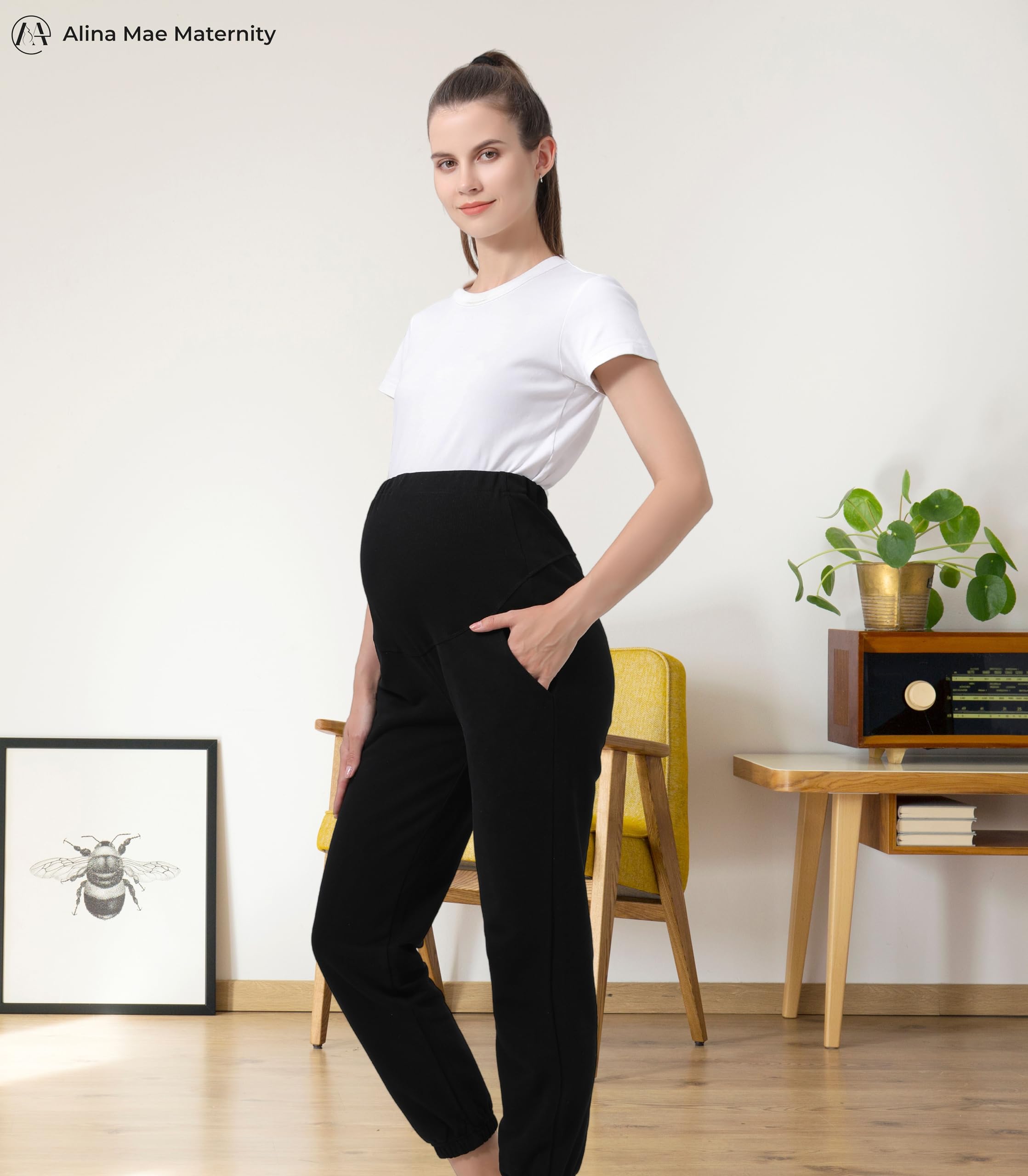 Damen-Umstands-Jogginghose für Schwangere, legere Lounge, über dem Bauch, Fitnessstudio