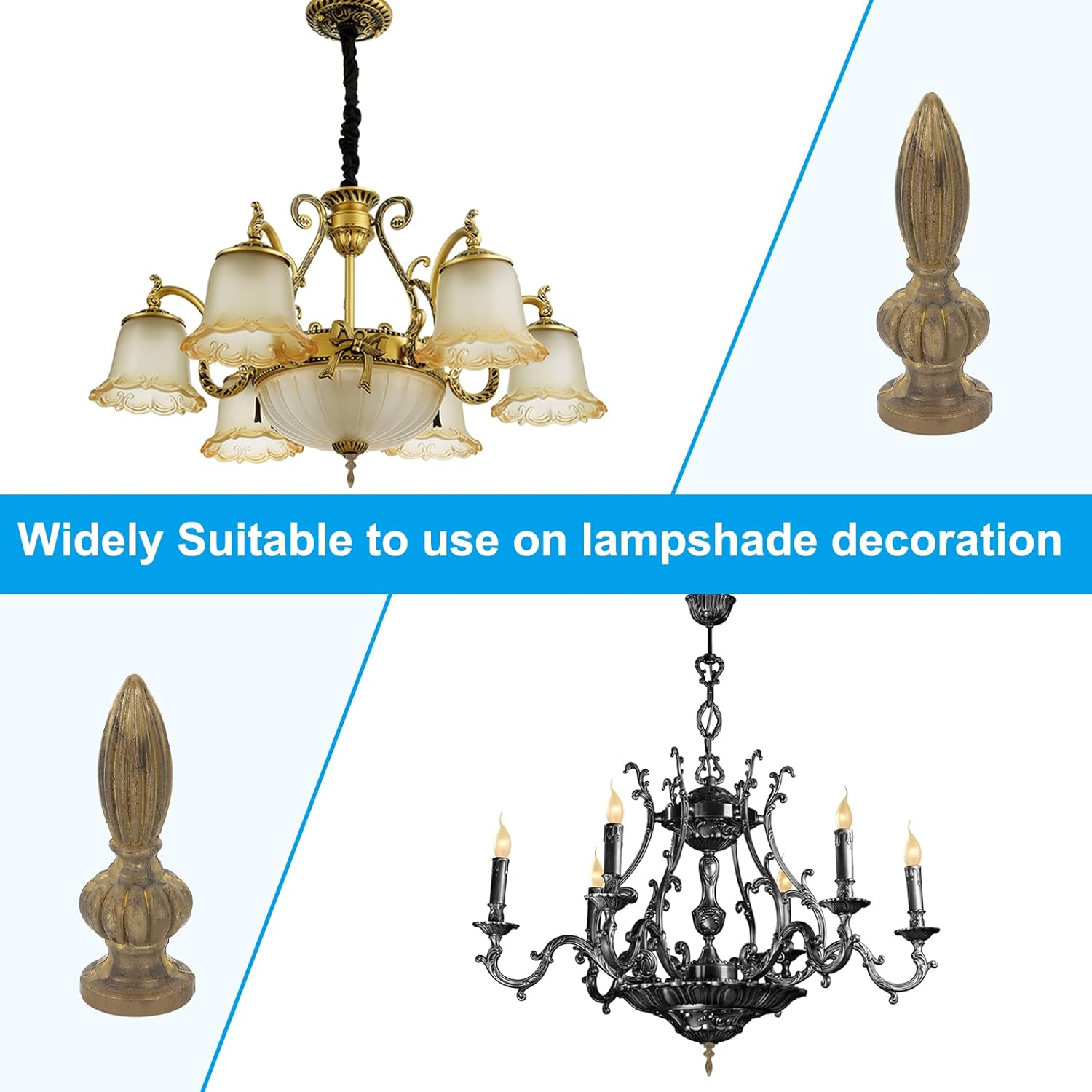PATIKIL 23.5 x 73mm Lamp Finials Caps Knob, 1 Set Solid Brass Lamp Shade Top Decoration Screw Cap Nuts with Brass Reducing Adapter for Table Lamps Floor Lamps, Retro Vintage
