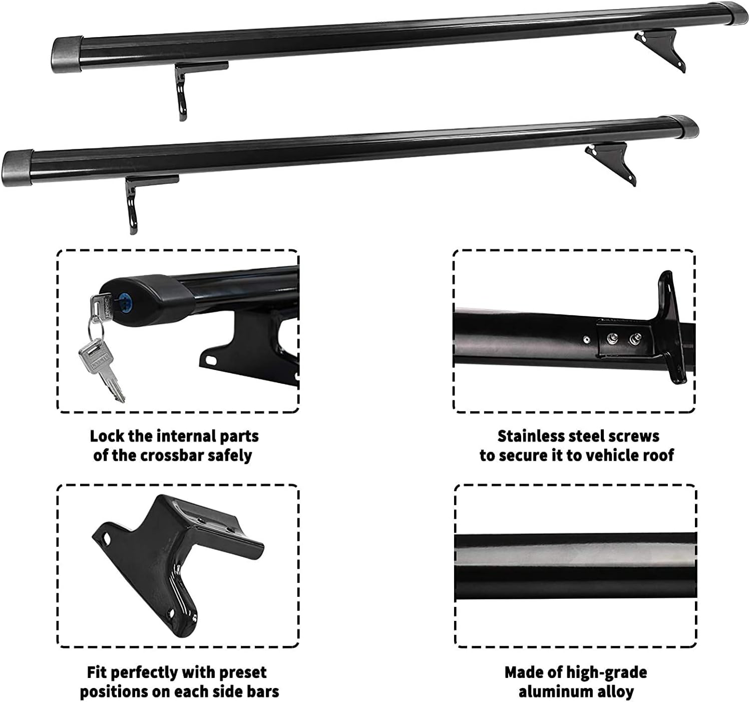Roof Rack Cross Bars for 2011 2012 2013 2014 2015 2016 2017 Jeep Compass Aluminum Roof Rails Crossbars with Anti-Theft Locks, Black, 2011-2017