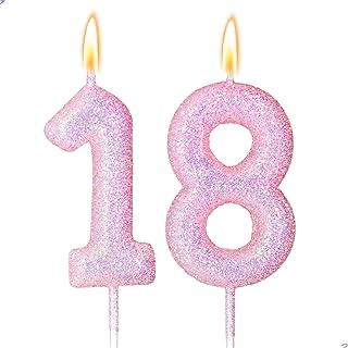 18 Candles 18th Birthday Decorations for Girls, Pink 18 Candle for Birthday Cake, 18 Cake Topper for 18 Year Old Girl Birthday Party Decorations Cake Decor Party Supplies Favors(Number 18 Candle)