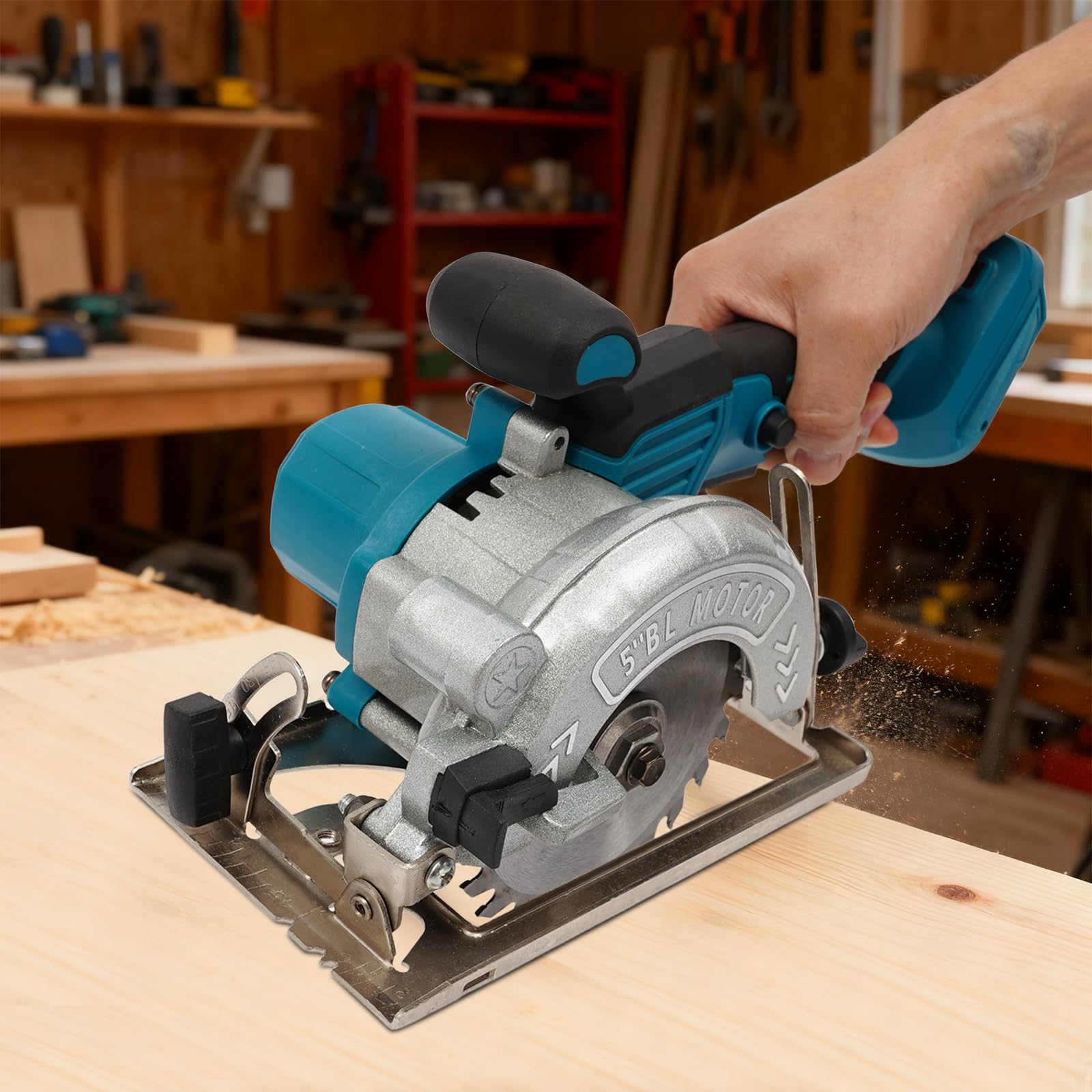 Sierra circular con batería de aluminio de 2280 W, con cubierta protectora, ángulo de corte ajustable y profundidad de corte, minisierra circular manual, 6200 rpm, sin escobillas, para madera, piedra
