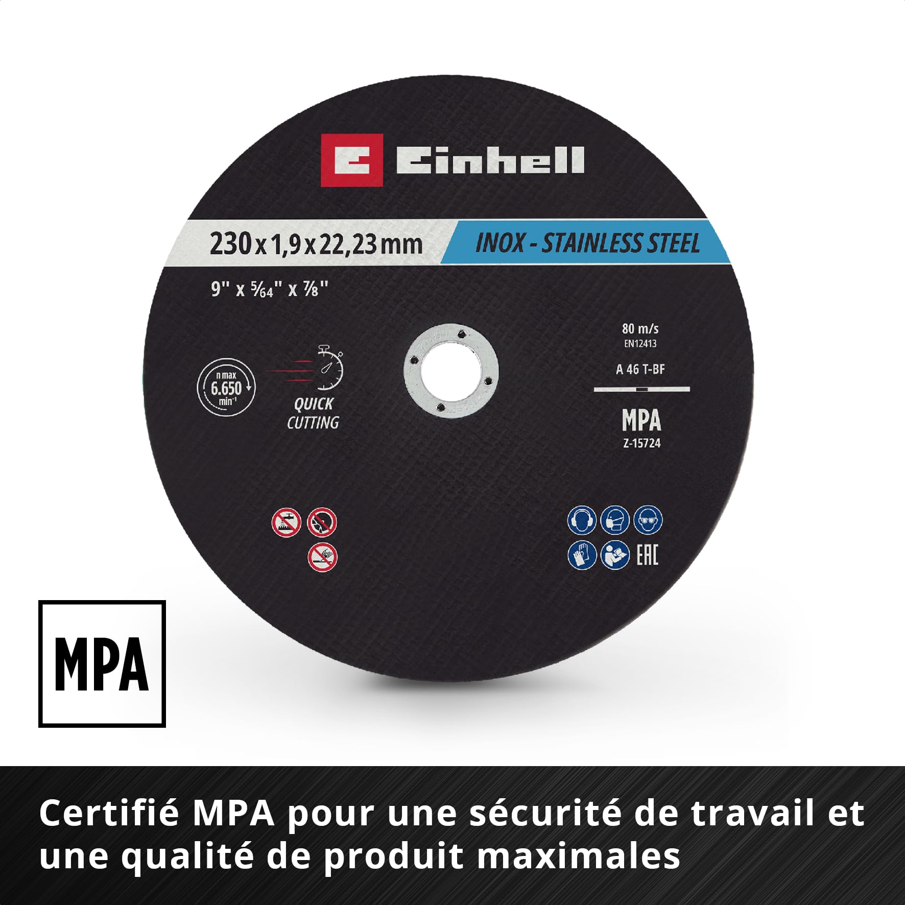 Original Einhell Disques à tronçonner pour le métal, 10 pièces, Ø 230 mm (tronçonnage rapide, traitement du métal, coupe légère, certifiés MPA, indépendants de la marque)