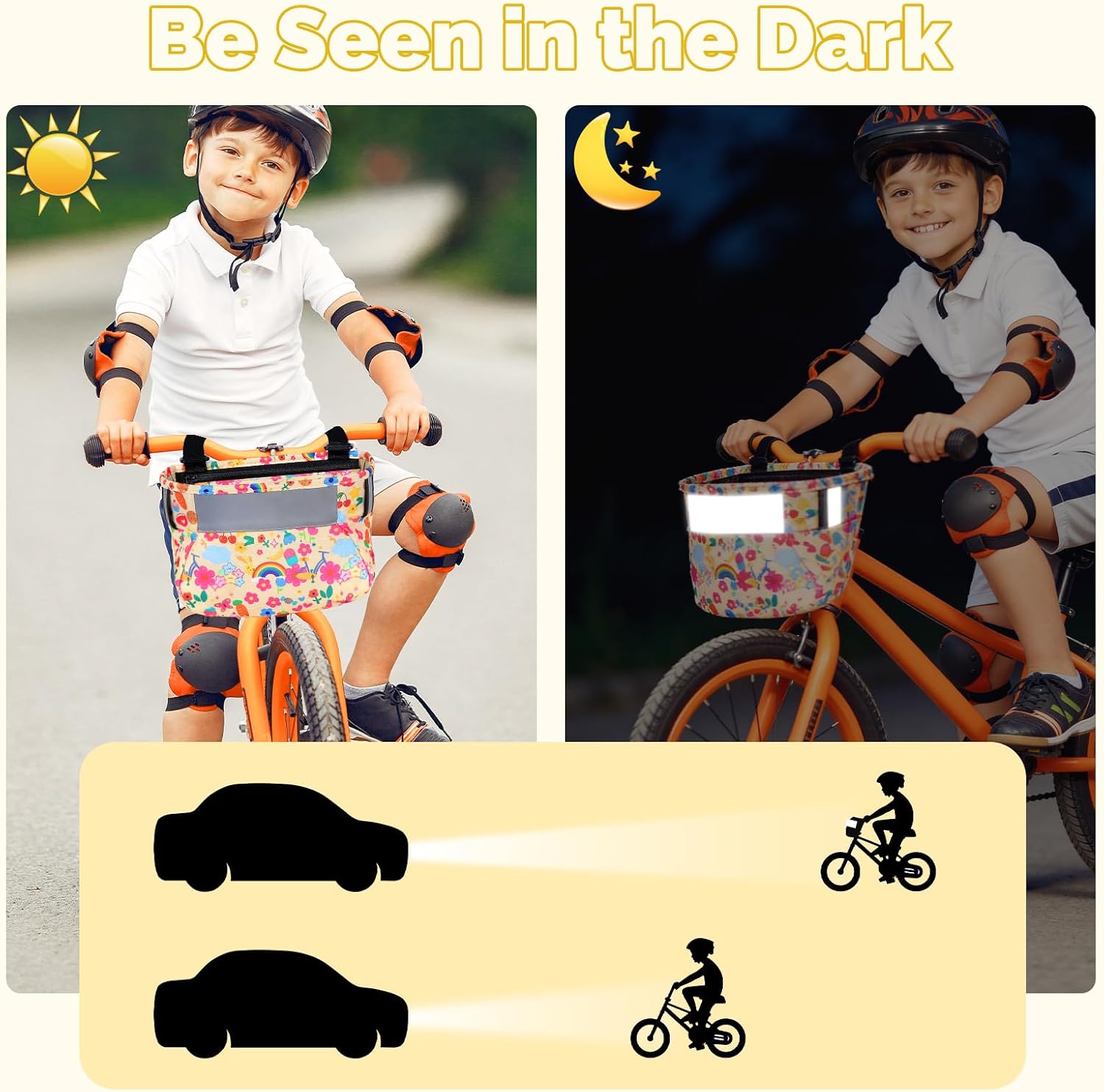 Kids Bike Basket - Front Handlebar Bike Basket for Kids Bicycle,Scooter, Waterproof Fabric Kids Bicycle Basket for Boys,Girls, Kids Toddlers Bike Accessories