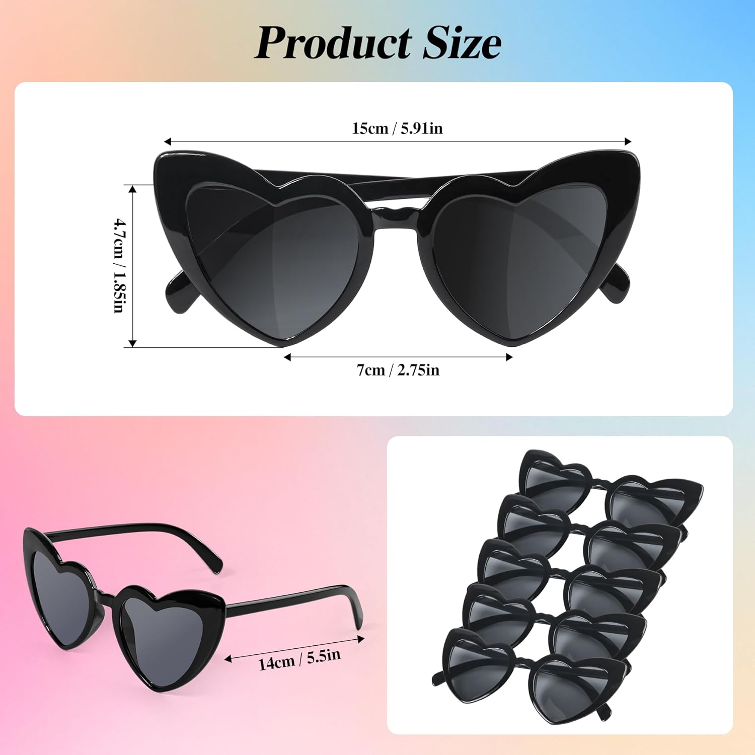 IKANOO 6 Pieces Heart Shaped Sunglasses for Women Bachelorette Bride Favor Sunglasses Bulk Retro Cat Eye Heart Love Glasses - Image 3