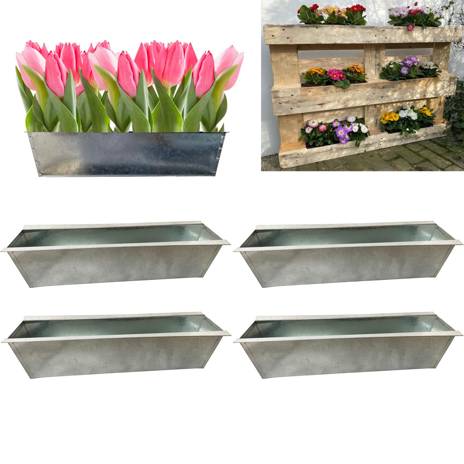 Hossi's Wholesale Paletten-Blumenkasten Einsatz 38 cm Groß Silber