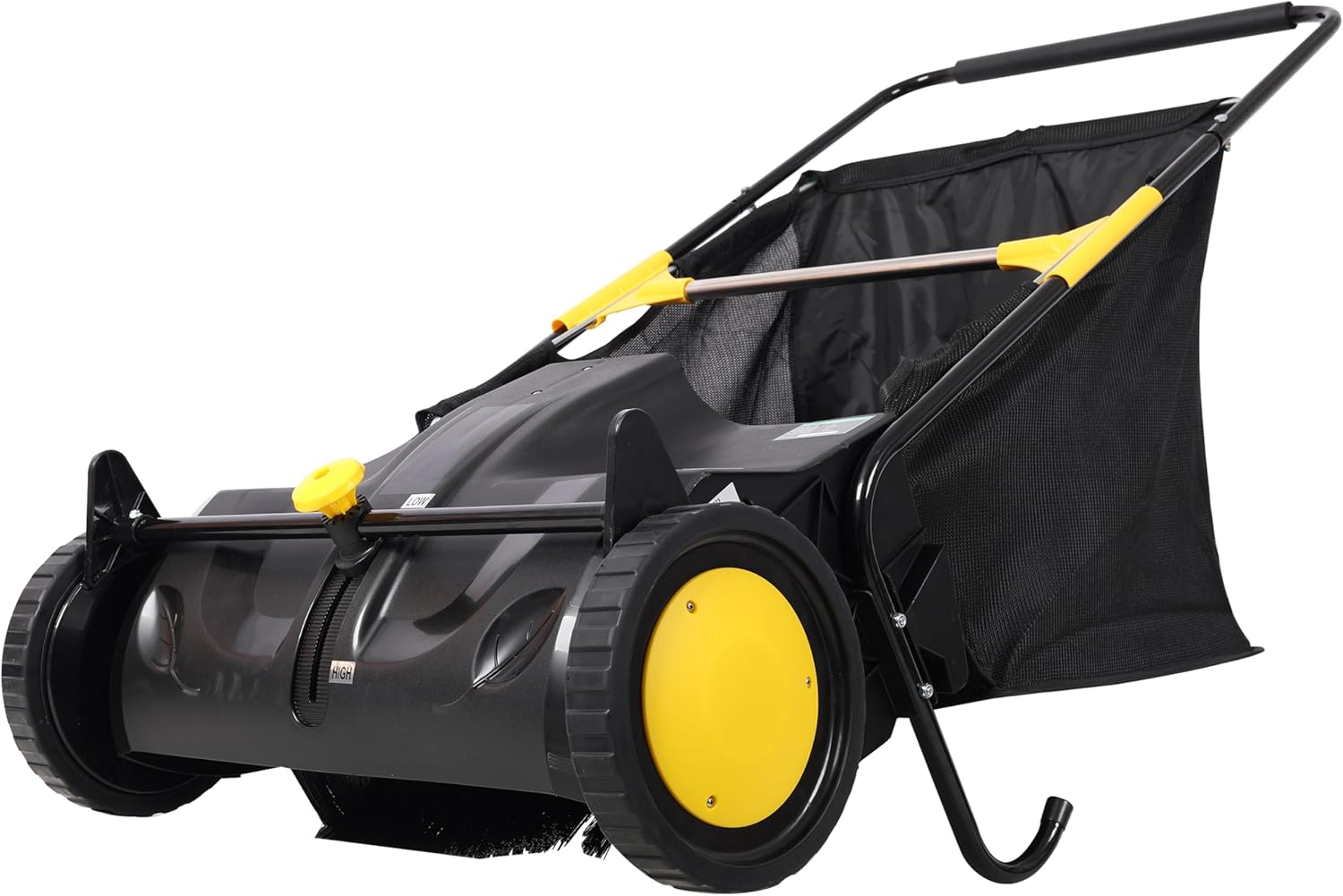 21 Inch Push Lawn Sweeper, Hand Leaf and Grass Collector 3.5 cu. ft Yard Sweeper Push with Adjustable Height, 4 Spinning Brushes for Grass Clippings, Leaves, Debris