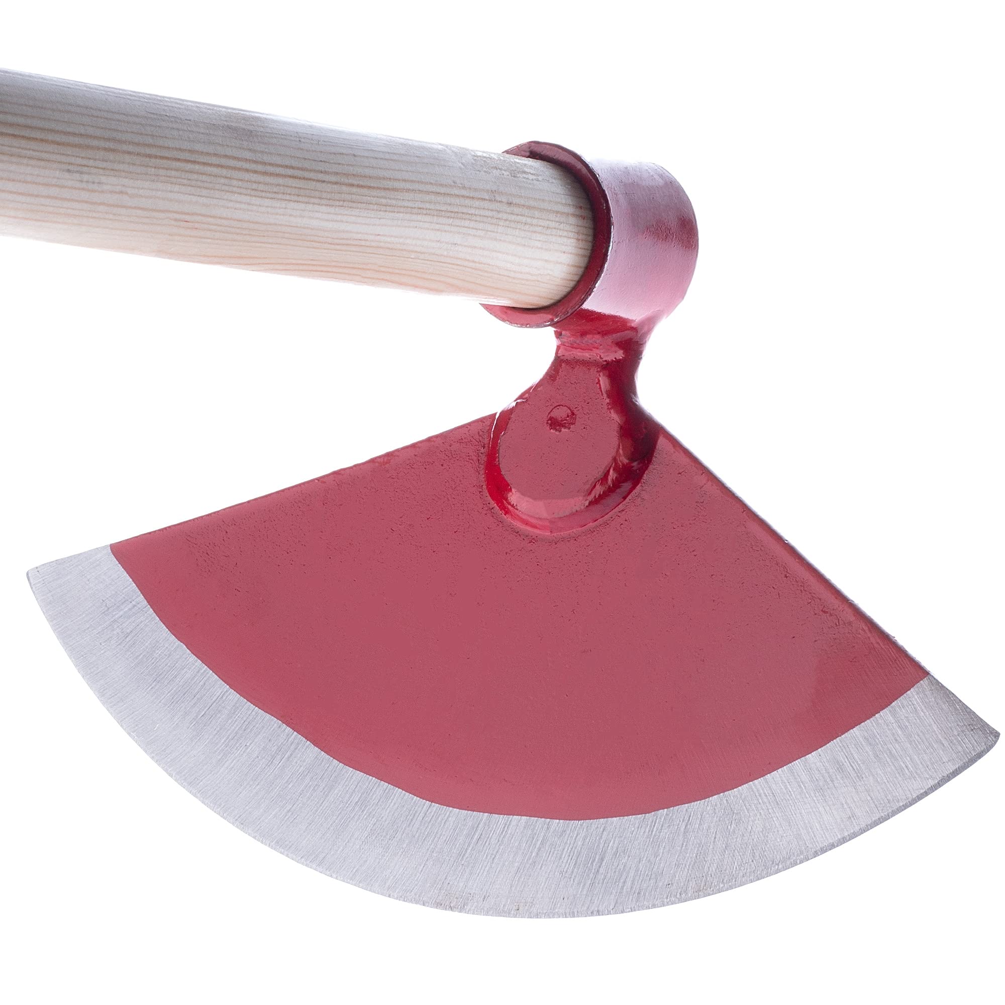 KADAX Azada con cabeza de metal, azada de jardín con mango de madera, azada para eliminar malas hierbas, accesorio de jardín para deshierbar (semicircular, ancho: 23 cm, rojo)