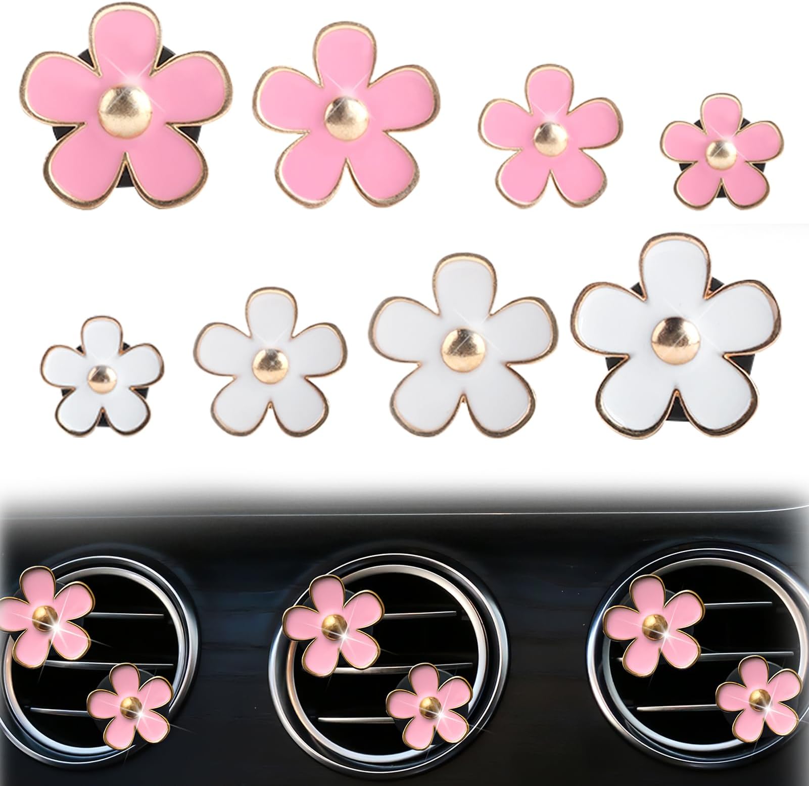 8 Pcs Daisy Flower Air Vent Clip,Charming Car Air Fresheners with Vanilla Scent,Personalized,Funny Car Interior Decor,Outlet Clip Charm Car Inter Decor,Long Lasting Freshness for All Vehicles
