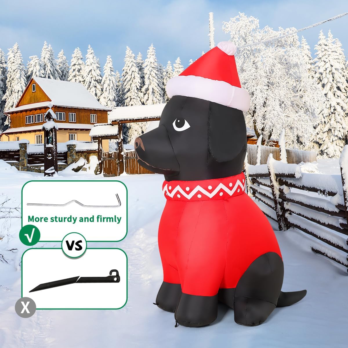 COMIN 4 FT Tall Christmas Inflatables Outdoor Decorations Blow Up Xmas French Bulldog Wearing Red Sweater with Built-in LEDs for Christmas Indoor Outdoor Yard Lawn Garden Decorations - Image 5