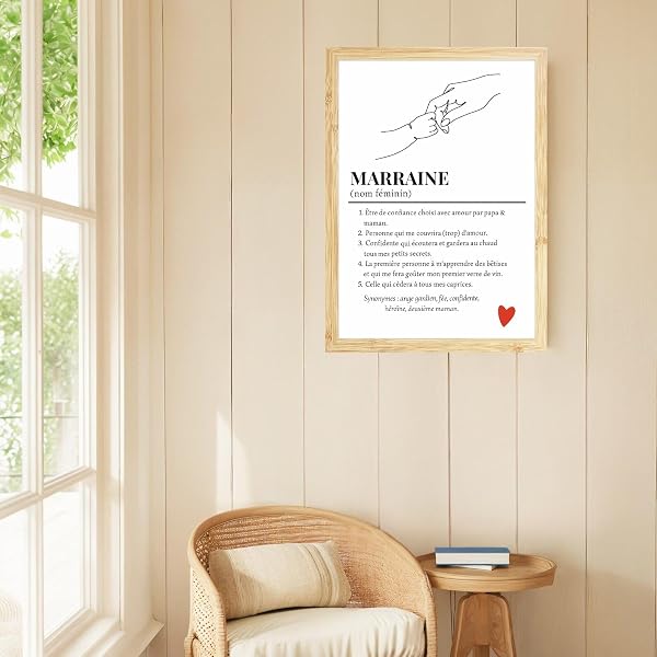 CL&MH Affiche définition marraine,Affiche Marraine, Définition Marraine, Cadeau marraine personnalisé, Cadeau baptême marraine, idée cadeau marraine filleul (avec cadre) - 4