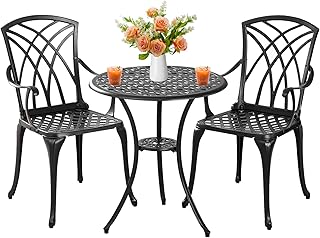 Outdoor 3 Piece Bistro Set Cast Aluminum Bistro Table and Chairs Set of ...