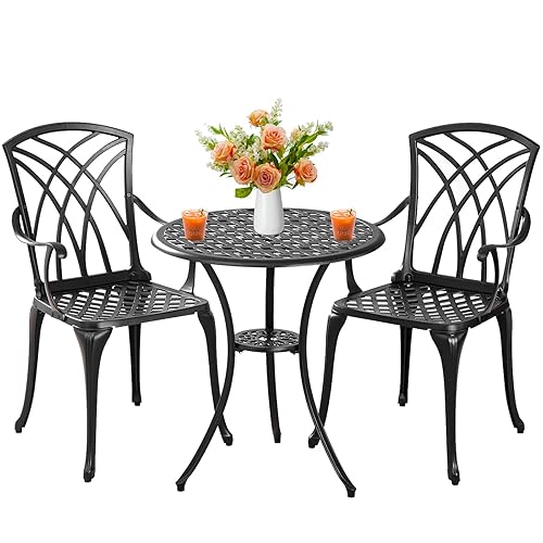 Outdoor 3 Piece Bistro Set Cast Aluminum Bistro Table and