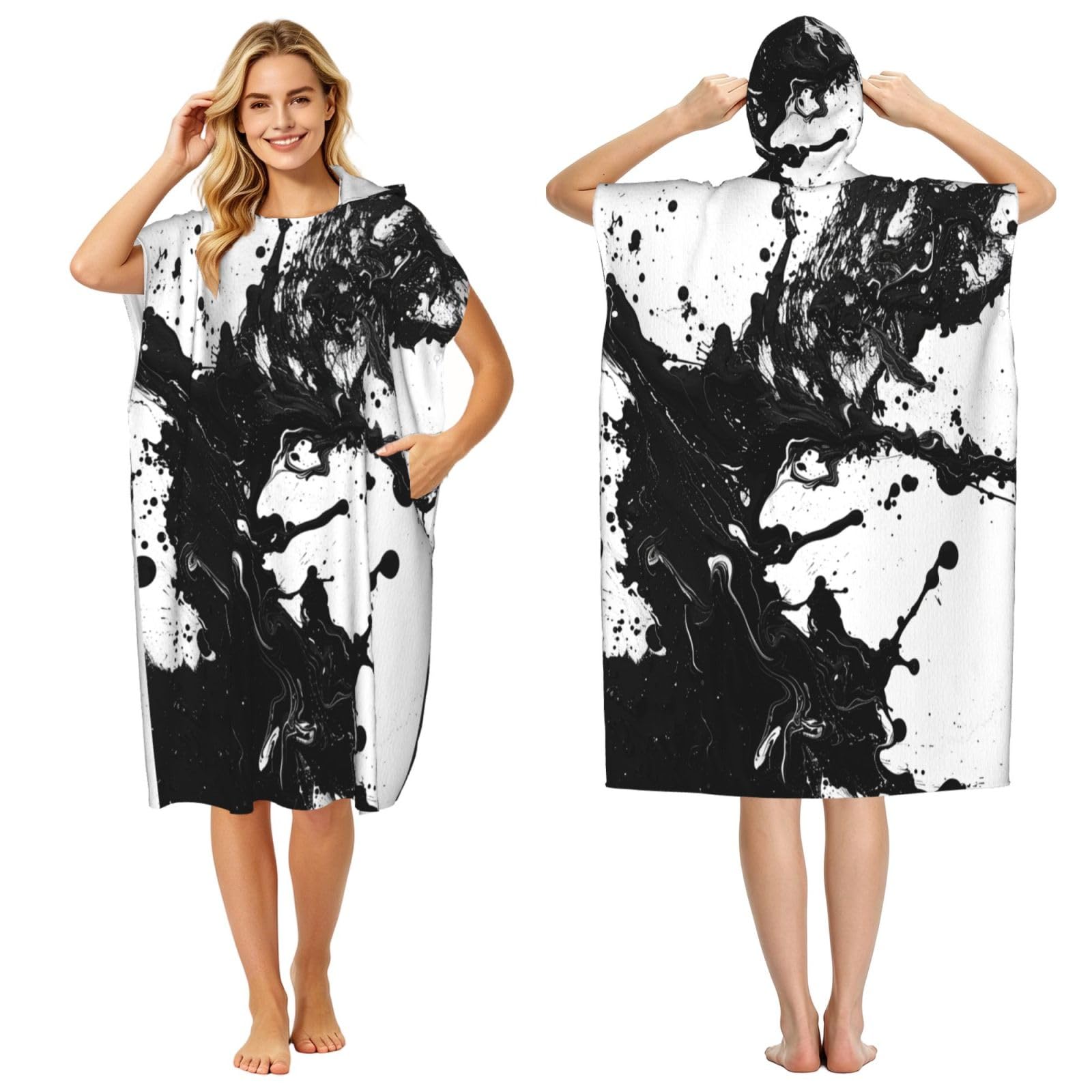 KLGRTJHK Ink Wash Adult Hooded Beach Poncho Towel 43"X35"