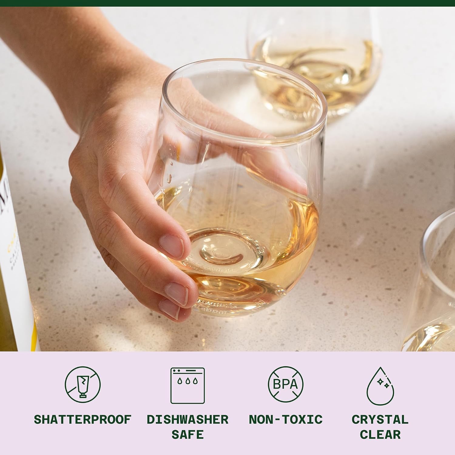 Unzerbrechliches Weinglas ohne Stiel, 340 ml, spülmaschinenfest, BPA-freies Tritan, klare Stiellose Weißweingläser, bruchsicher für den Innen- und Außenbereich, den täglichen Gebrauch