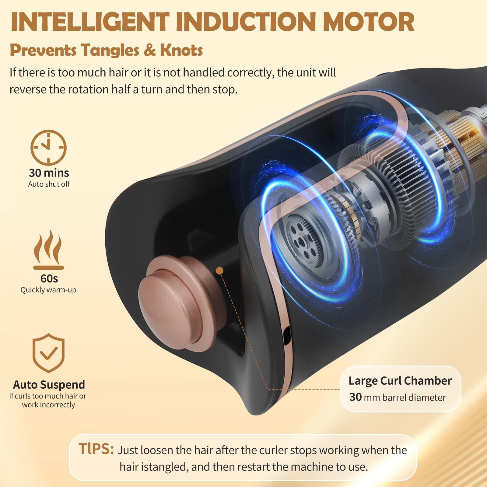 Arricciacapelli Automatico con 4 Temperature Regolabili, Rivestimento in Ceramica, Antiscottatura, Riscaldamento Rapido, Ferro per Ricci e Onde a Lunga Tenuta - 3