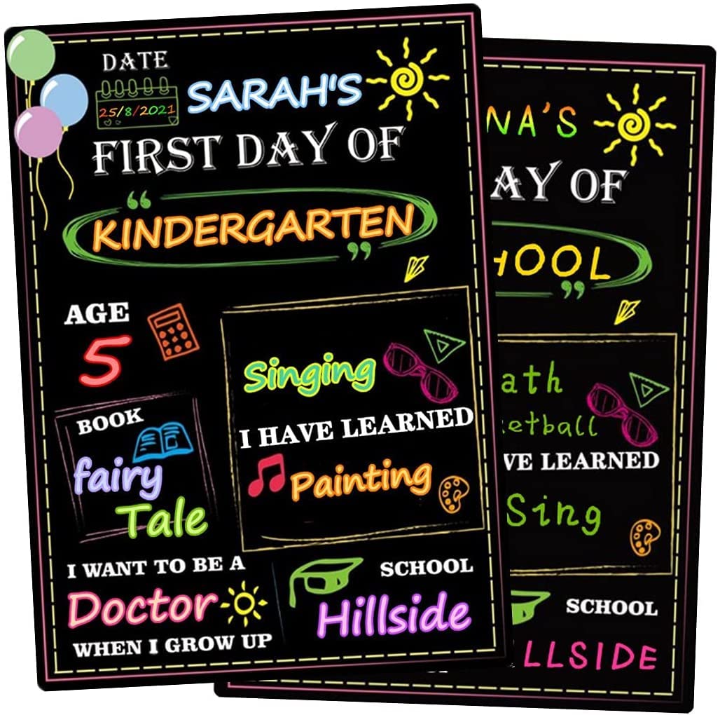 Supoice First Day & Last Day of School Chalkboard Double Side Wood Signs 10 x 14 Inch Reusable and Easy to Clean Back to School Board Photo Props for Kids First Day of School Supplies