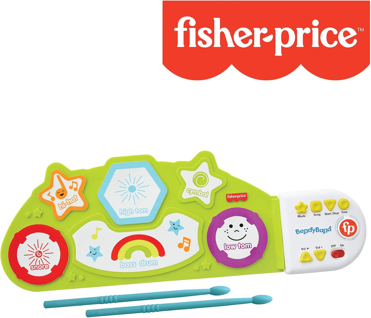 Fisher-Price BendyBand Roll-Up Drum Set, Electric Drums for Kids, Drum Mat, Drumsticks, 6 Percussion Instrument Sounds, Follow-Me Music Mode, Musical Toys for Toddlers, Ages 3+ : Everything Else