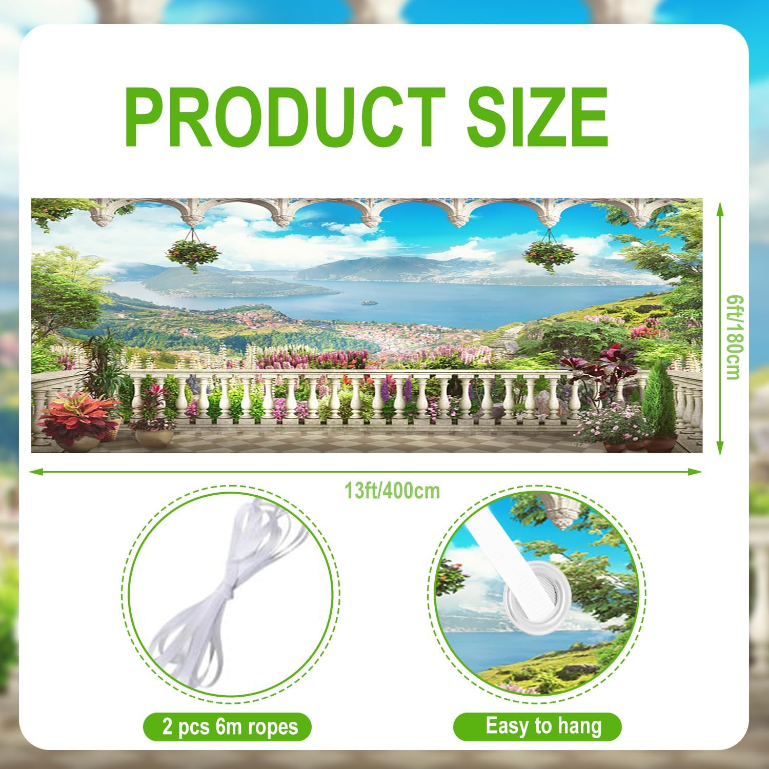 6x13ft Nature Landscape Garage Door Decor Flower House Balcony Mountains River Blue Sky White Clouds Garage Door Cover for Spring Theme Party Seasonal Garage Door Decor