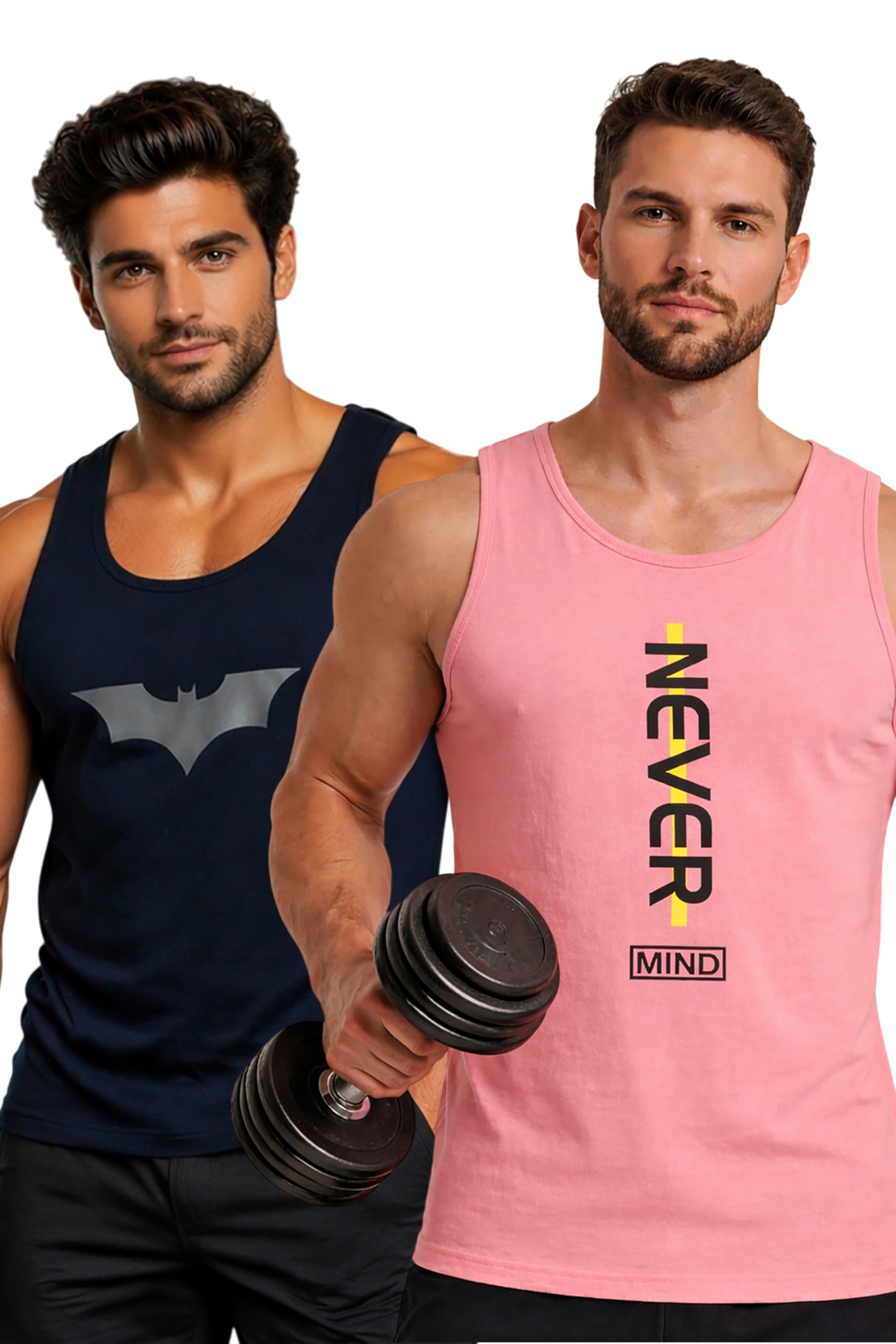 Polyester Letter Printed Vest for Men - Pack of 2 - Pink & Navy Blue | Round Neck | Sleeveless | Regular Fit | Summer & Gym Wear Tank Top for Men-image-24
