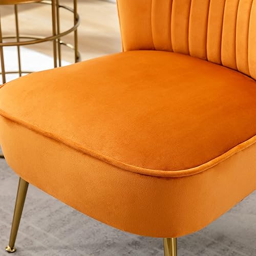 Miniatura 35 de Juego de 2 sillas decorativas de terciopelo, cómodas sillas de sala de estar, sin brazos, sofá individual lateral de mediados de siglo con patas