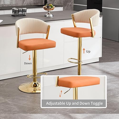 Miniatura 6 de Juego de 2 taburetes de bar, taburetes de bar giratorios ajustables con respaldo y reposapiés, sillas de bar de piel sintética para cocina, comedor,