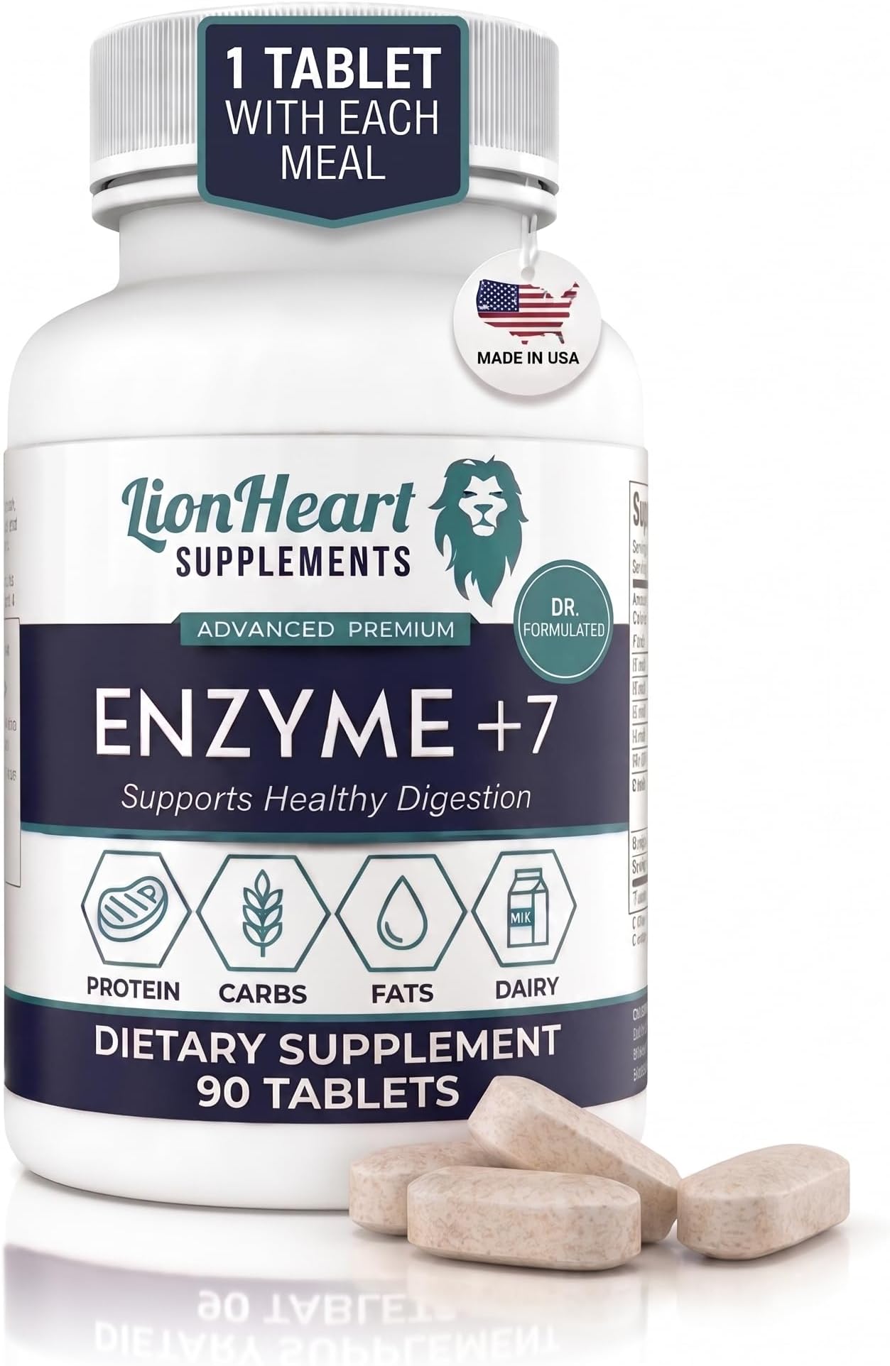 DIGESTIVE ENZYMES SUPPLEMENT - Includes Purified Ox Bile Salts - Tablets for No Gallbladder Sufferers - Enzyme for Digestion & Gas Relief - Helps Bloating, Acid Reflux, Constipation & Repair Leaky Gut
