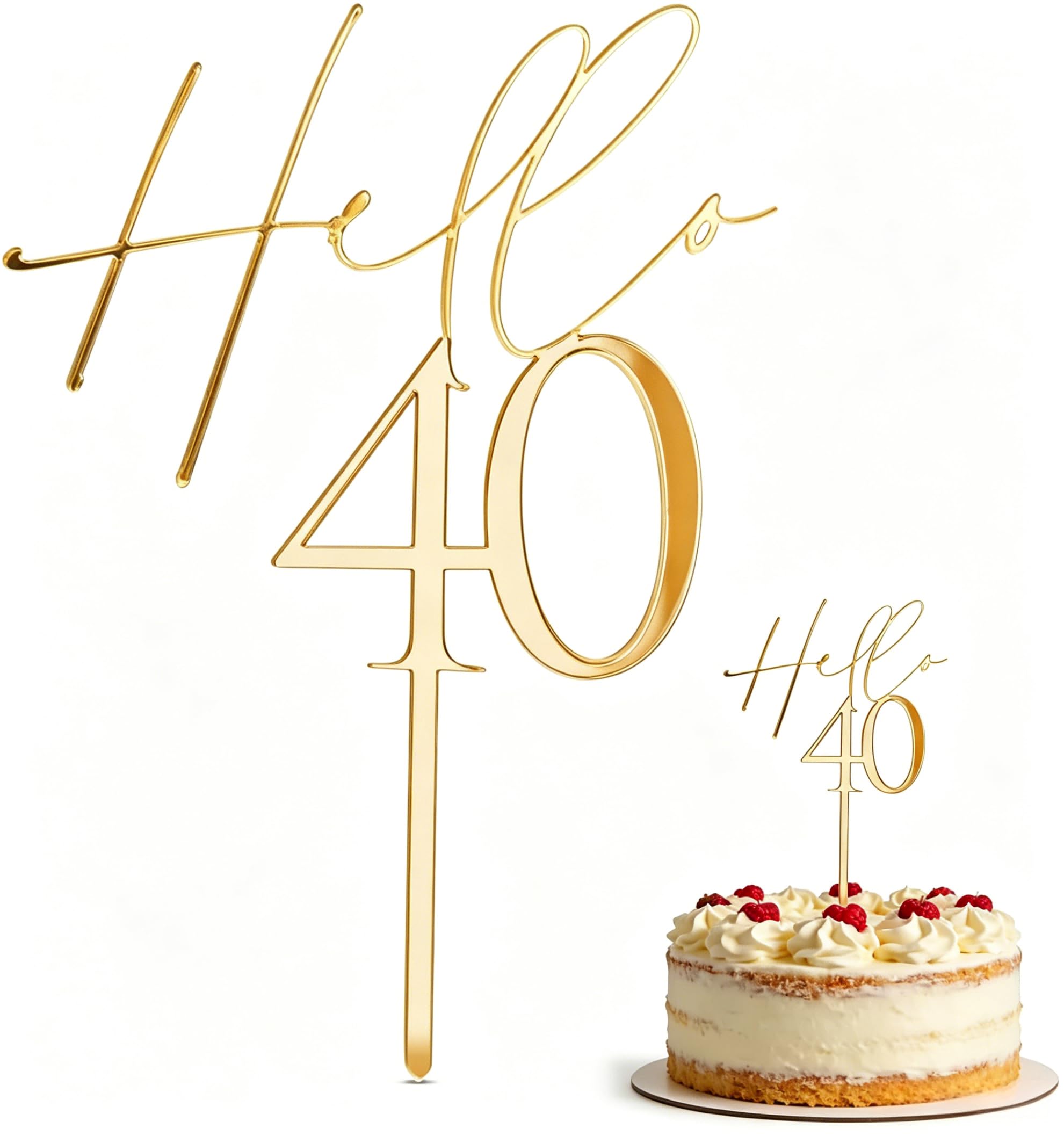Muiltvoe 40th Birthday Cake Topper Gold Acrylic, 40th Cake Topper for Women Men, Reusable Elegant Party Decoration for 40 Year Old Birthday, Forty Cake Topper (9x15cm)