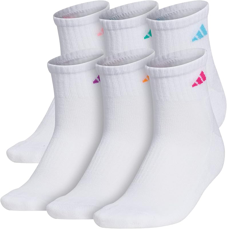 paquete de 6 cuartos con amortiguación adidas Athletic | Paquete de 6, amortiguación específica, soporte para el arco, absorción de la humedad transpirable, talón y punta reforzados, comodidad durante todo el día