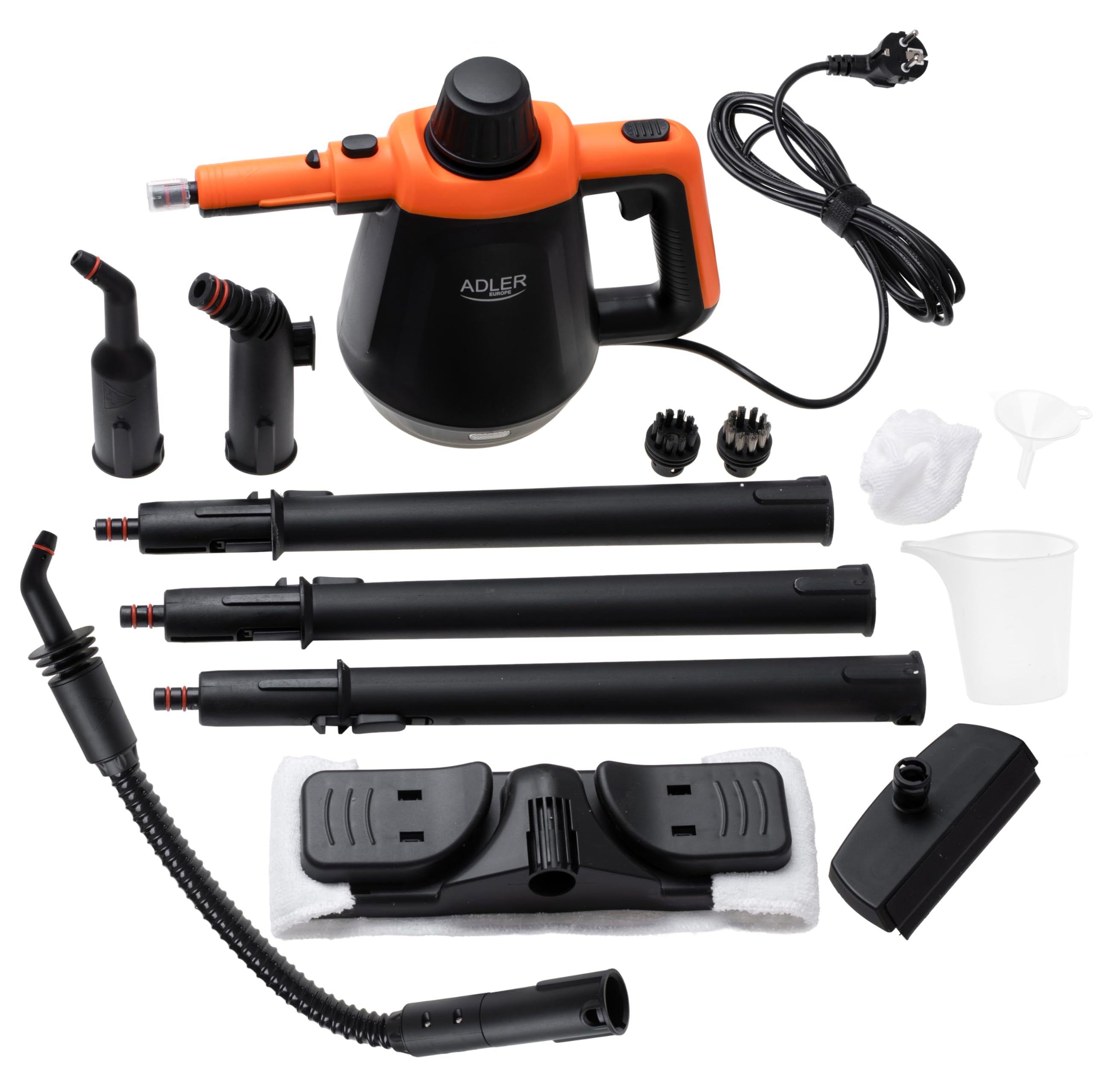 Adler Handdampfreiniger Set | Dampfreiniger + 13 Aufsätze, 3,5 Bar Druck & 120°C Heißdampf | Dampfente für Fugen & Dampfbesen für Böden | Löst Fett & Schmutz | Ideal für Fugen, Polster & Fenster