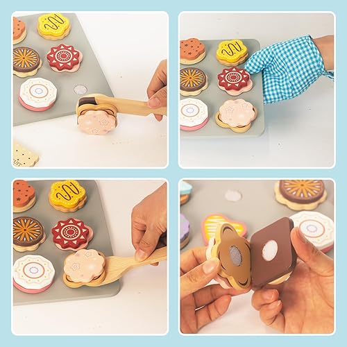 Miniatura 3 de Slice and Bake - Juego de comida de madera para niños, juguetes de cocina, accesorios de comida para niños pequeños, juego de hornear para niñas de
