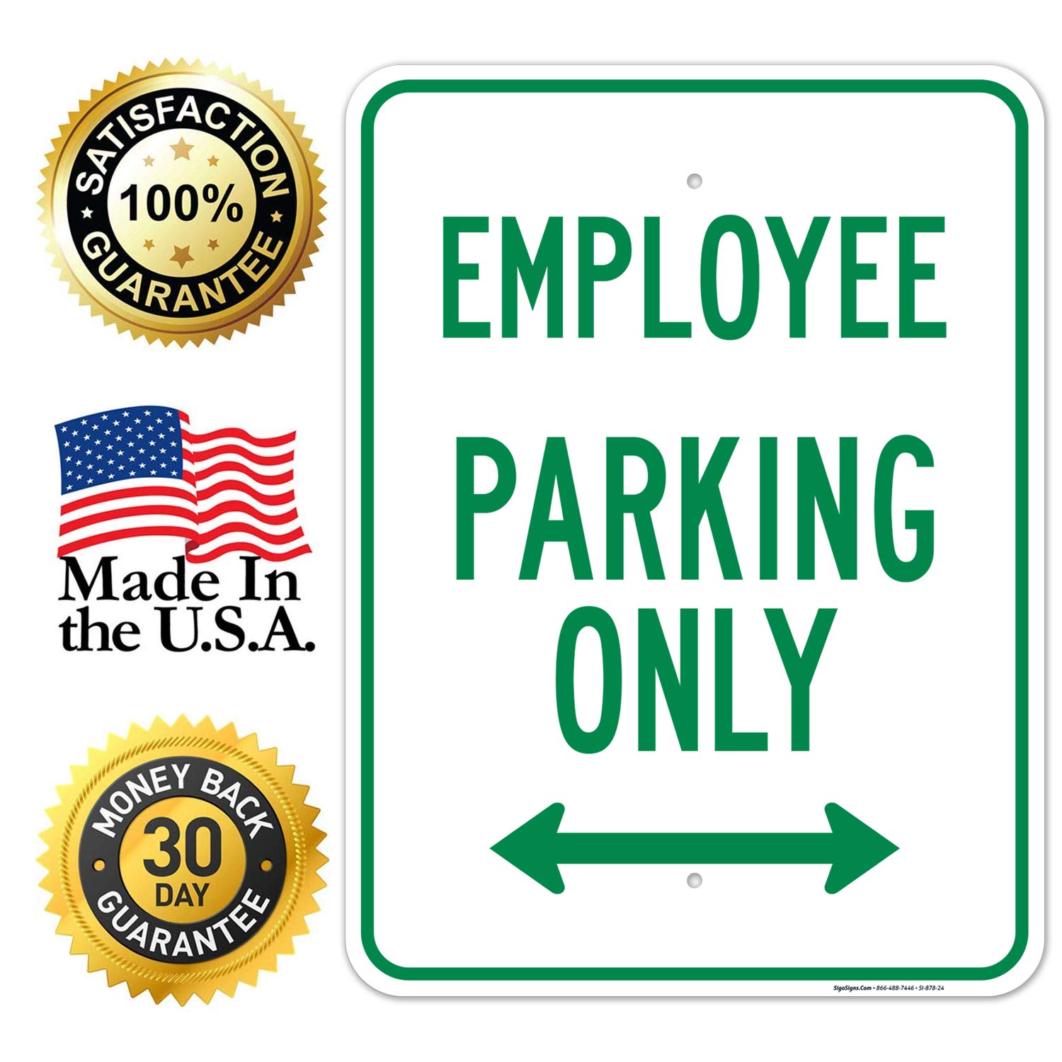Employee Parking Only Sign, 18x24 Inches, Rust Free .063 Aluminum, Fade Resistant, Easy Mounting, Indoor/Outdoor Use, Made in USA