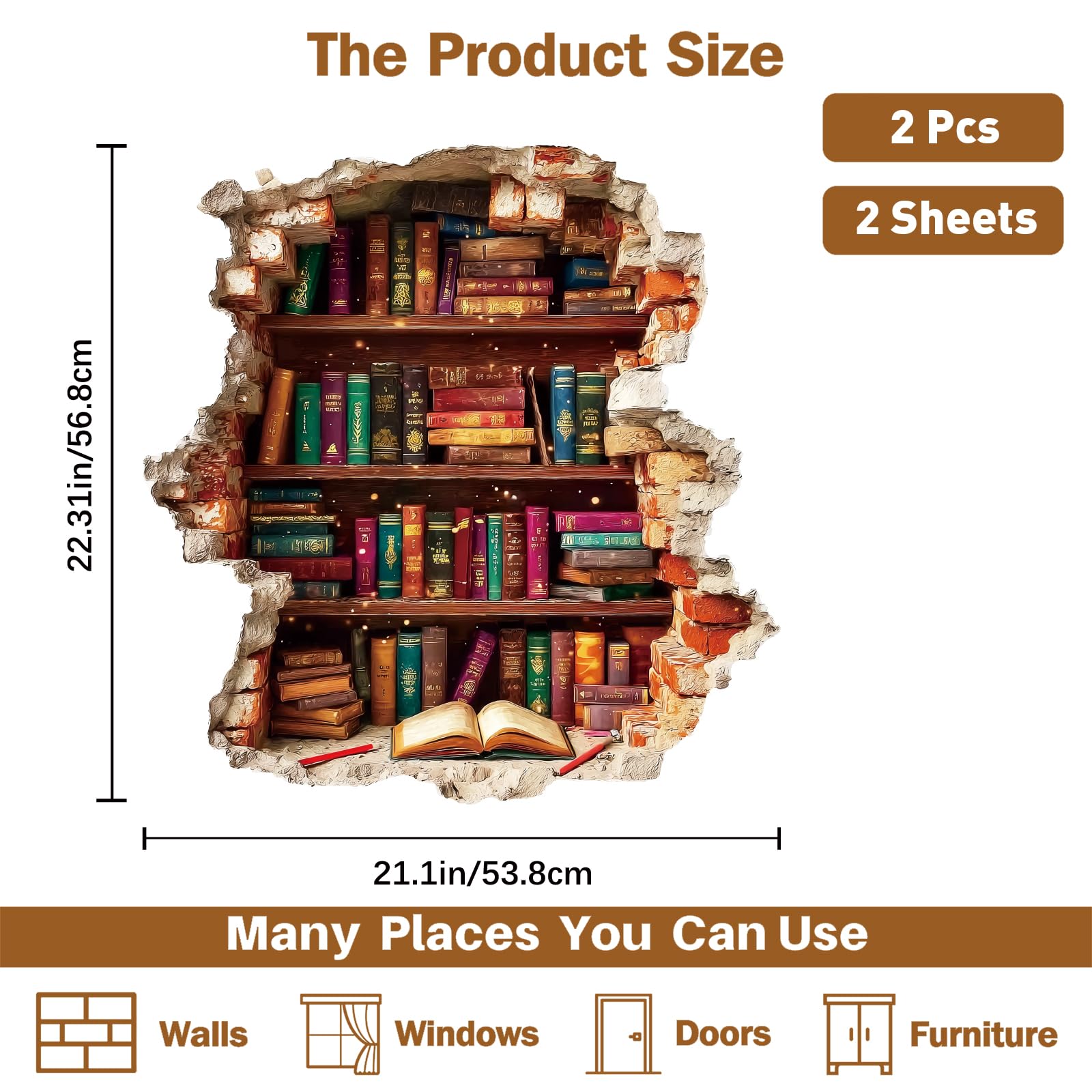 PLIGREAT Vintage Book Break Through Wall Decals - Image 3