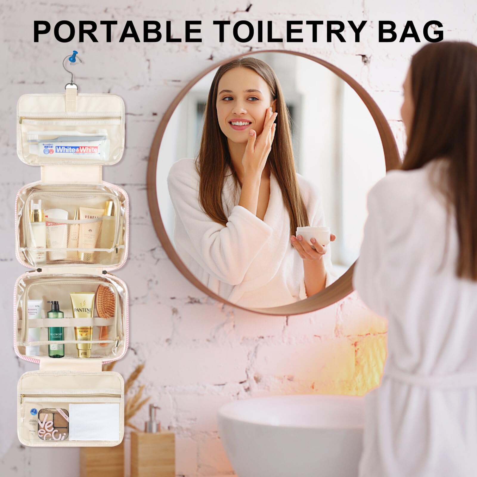 TOPEAST Stocking Stuffers for Teen Girls Christmas Gifts - Travel Hanging Toiletry Bag, Personalized Initial Toiletry Pouch, Gifts for Mom Daughter Sister Friends, Letter C, Pink