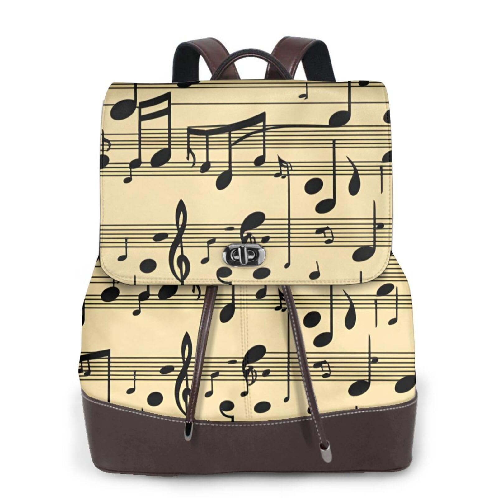 Sac à dos en cuir de voyage imprimé notes de musique, petit sac noir