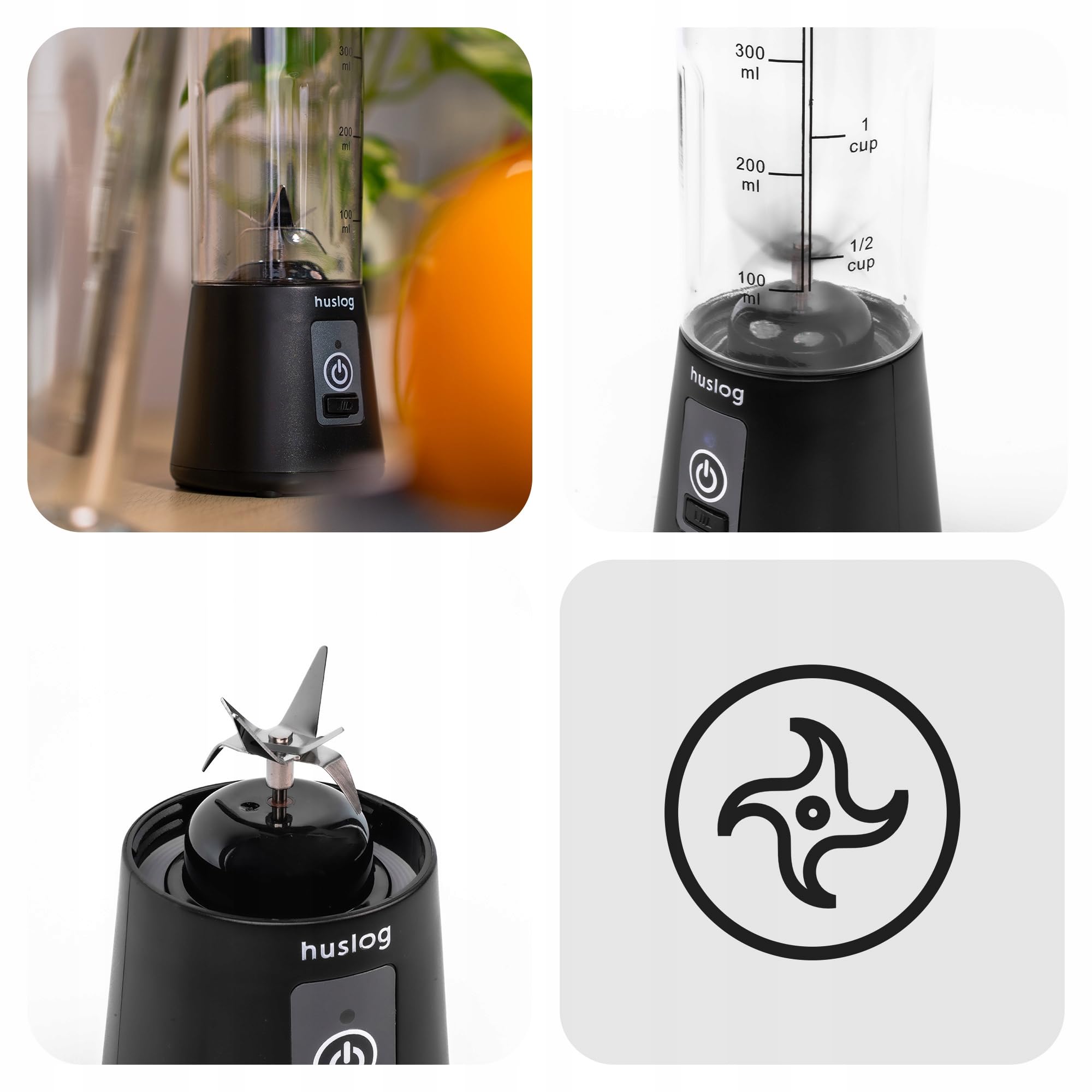 bezprzewodowy blender TO GO 180W, 6 ostrza ze stali nierdzewnej, 470ml pojemność, USB-C & USB-A ładowany, blokada bezpieczeństwa, kompaktowy z uchwytem, do smoothie, koktajli białkowych, czarny