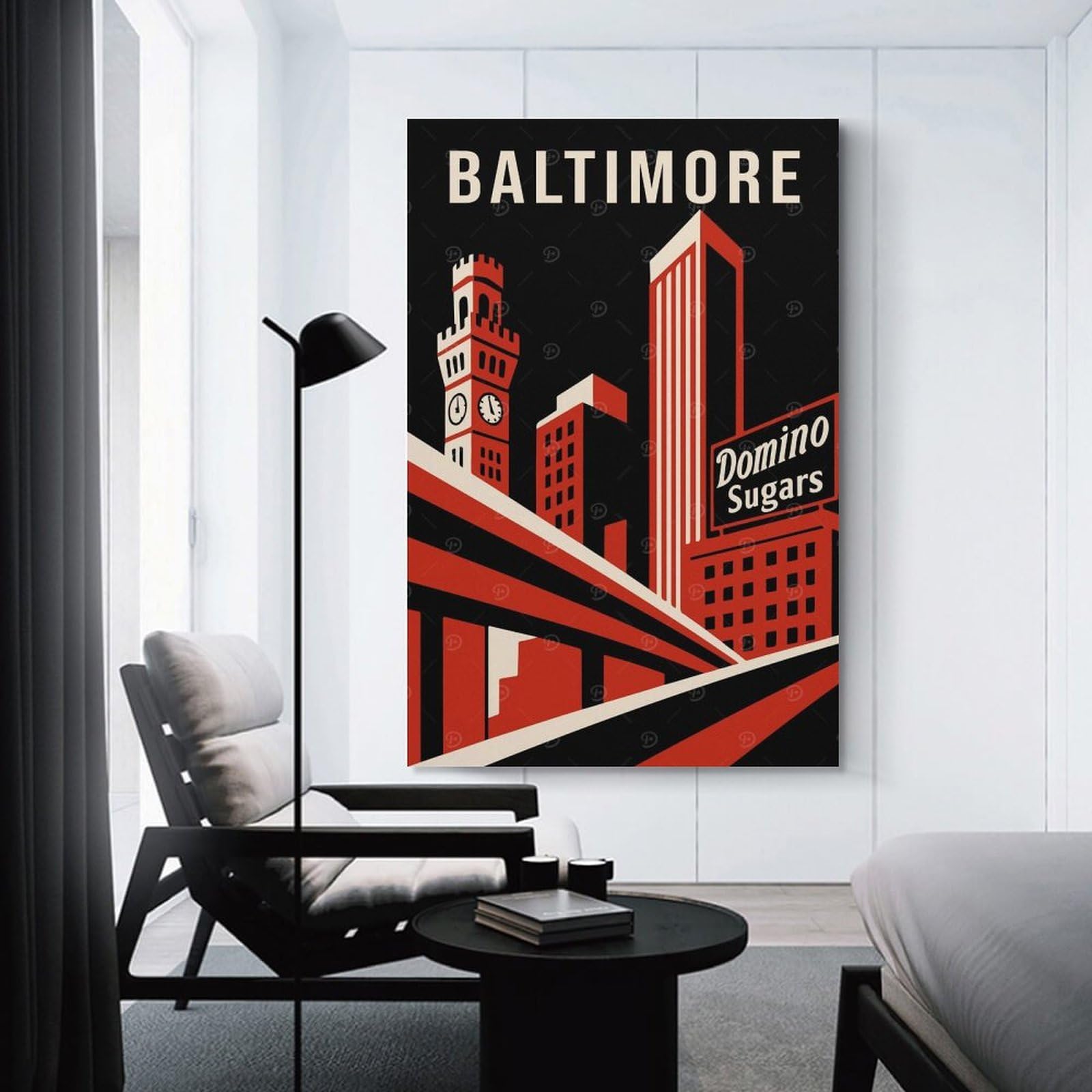 Junmoney Baltimore Vintage Travel Canvas Wall Art, 24x36inch(60x90cm), for Living Room, Bedroom Or Apartment Walls, A Home Accent with Warm Character