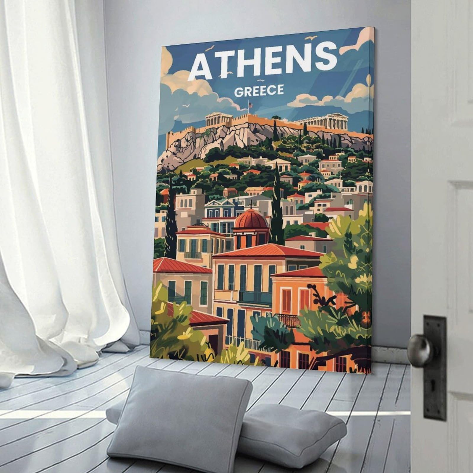 Junmoney Athens(7) Canvas Wall Picture, 20x30inch(50x75cm), for Home, Office, Studio Or Guest Room, A Flexible Wall Accent for Shared Spaces