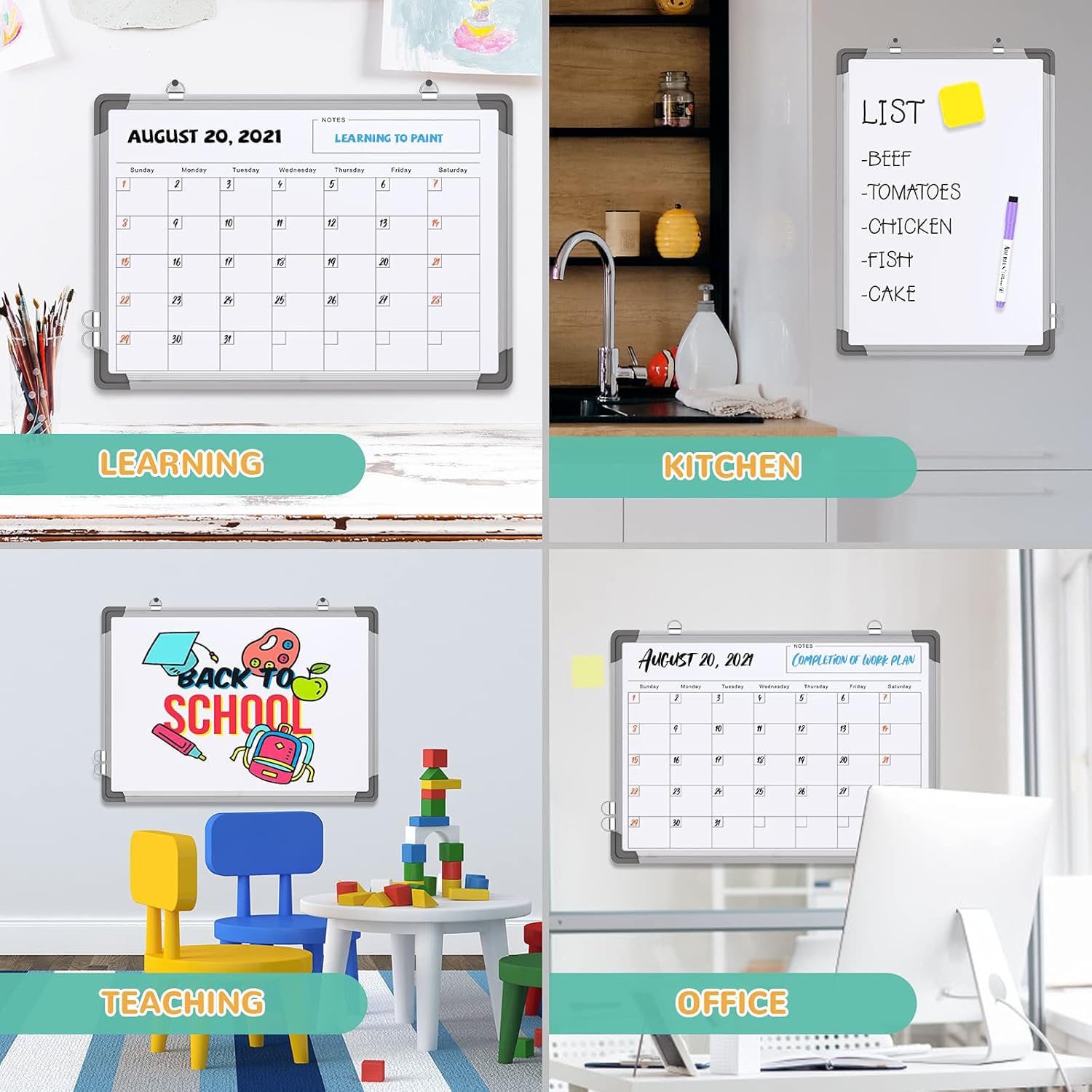 Magnetic Whiteboard, Dry Erase Calendar Whiteboard, Double-Sided White Board for Office, School, Kitchen, Planning, Memo, Home (40 x 30cm) - Image 3