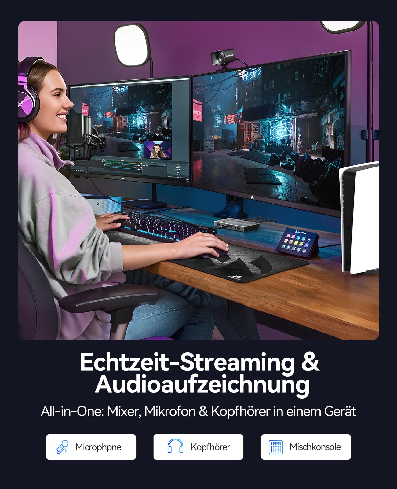 ORICO IS6 4K Portable HDMI Capture Card für Streaming, Dual 4K@60Hz Eingänge, USB-C mit Audioanschlüssen, kompatibel mit PS5, Xbox, Switch, OBS Recording, funktioniert mit PC, Mac, Laptop, iPad