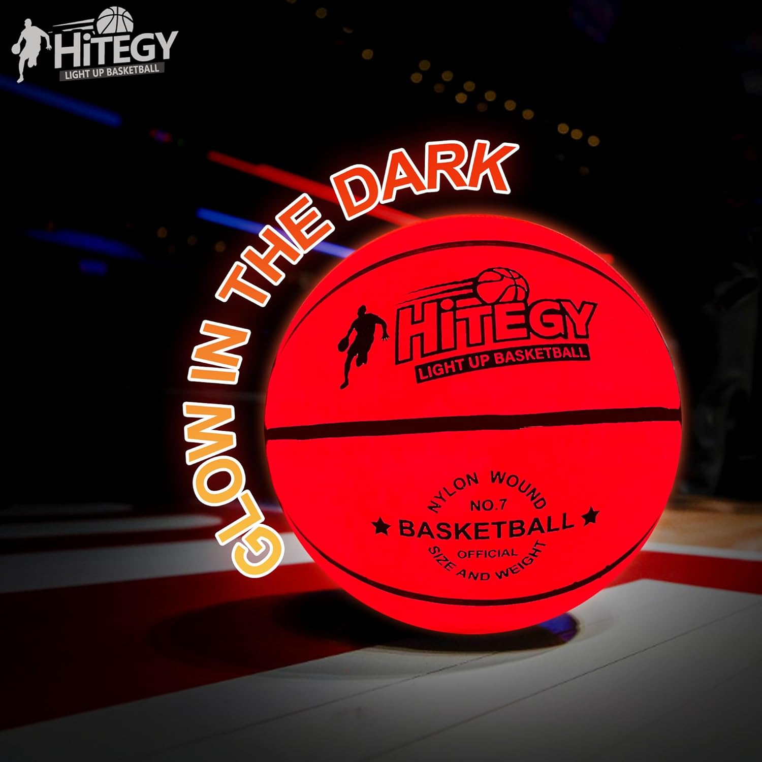 Rechargeable Glow in the Dark Basketball - USB Charging, Water-Resistant, Size 7, Impact Activated, Includes Pump & Charging Cable - Rechargeable Light Up Basketball (Orange, with Bag)