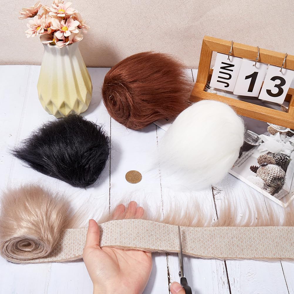 GORGECRAFT 4 Colors 2" x 60" Faux Fox Fur Fabric Shaggy Fur Patches Christmas Shaggy Synthetic Plush Trim Ribbon White Black Khaki Coffee Fluffy Fuzzy Fur Scrap Sewing Cuts for Crafts Santa Claus - Image 3