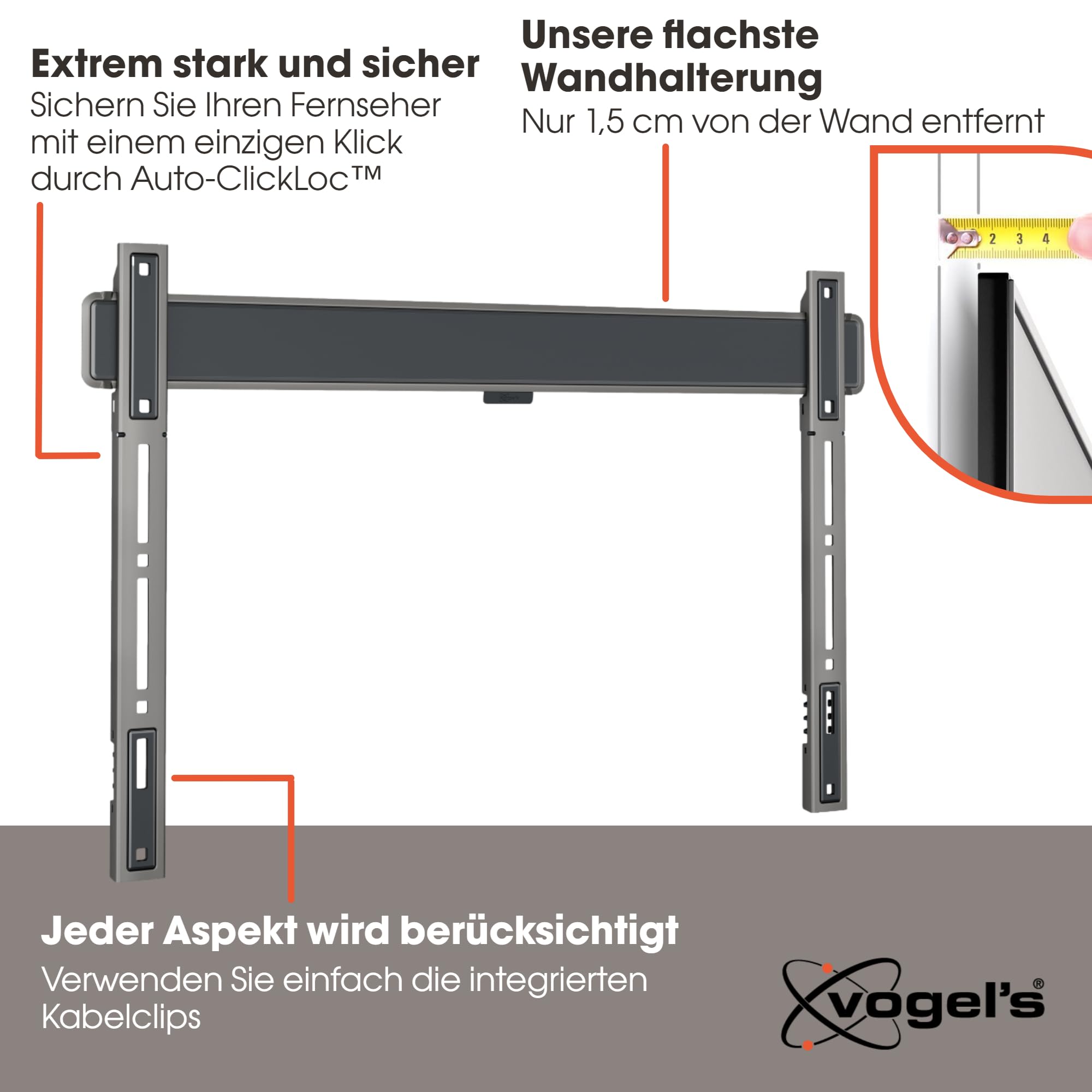 Vogel's Elite TVM 5605 Extrem Flache TV-Wandhalterung für 40-100 Zoll Fernseher, Max. 100 kg, TV Halterung max. VESA 600x400, Universelle Kompatibilität, Abstand zur Wand nur 1,5 cm