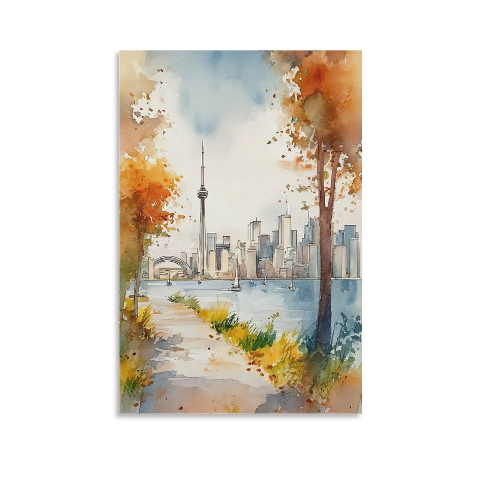 LCYNNH Toronto Cityscape 20x30inch(50x75cm) Vintage Travel Poster Watercolor Canvas Art