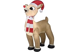 Gemmy Christmas Airblown Inflatable Standing Rudolph with Santa Hat & Scarf