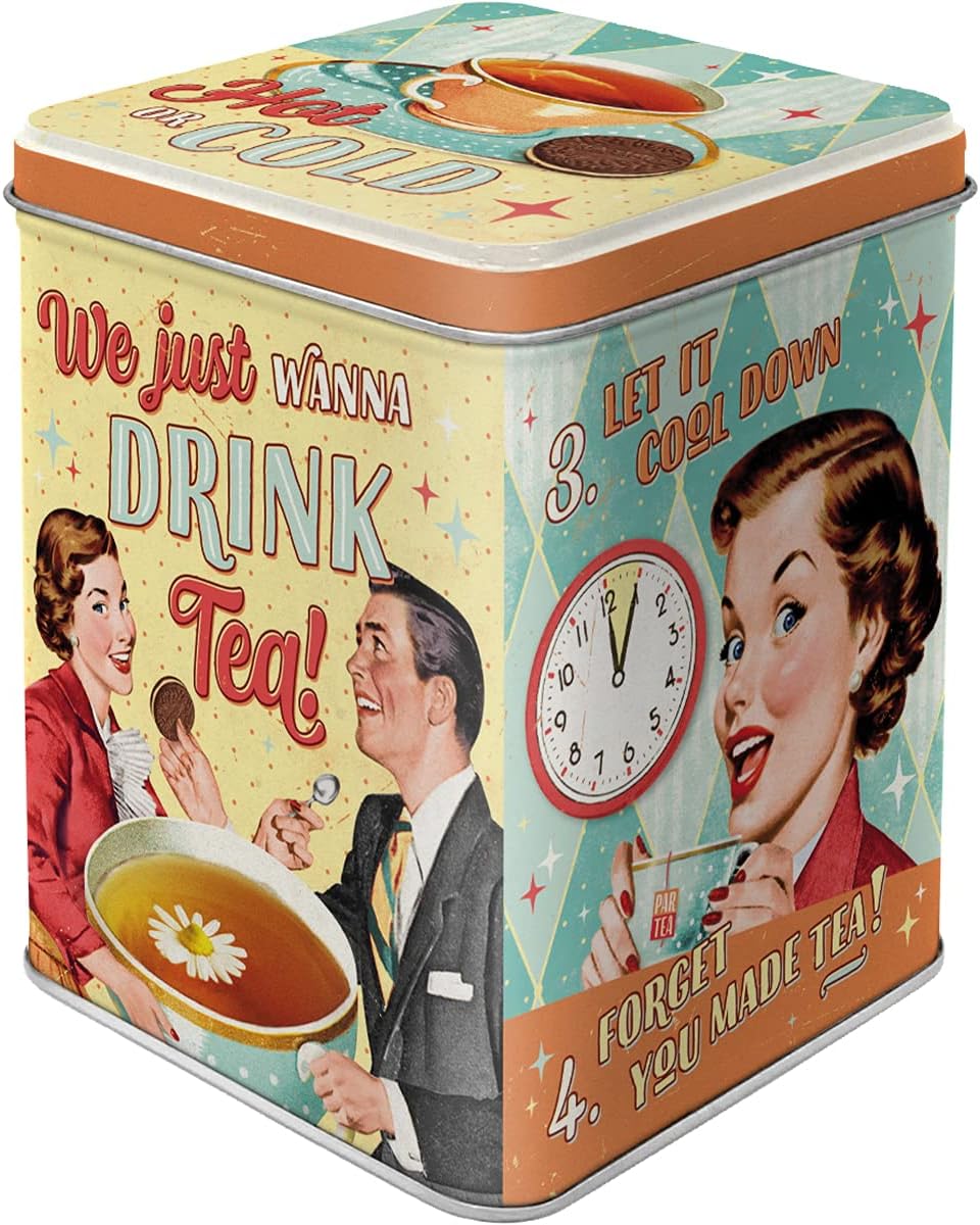 Retro Tea Canister 100g Tea & Cookies Together - Gift Idea for Nostalgia Fans Storage for Loose Tea and Tea Bags - Vintage Design